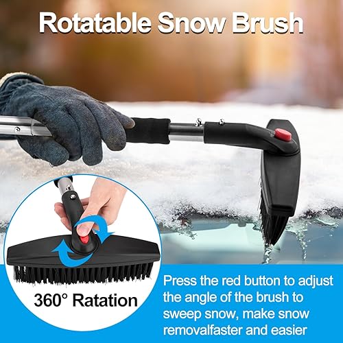 Miniatura 6 de LESOLEIL Kit de pala de nieve, pala de nieve 3 en 1 con raspador de hielo y cepillo de nieve, kit portátil de eliminación de nieve de acero