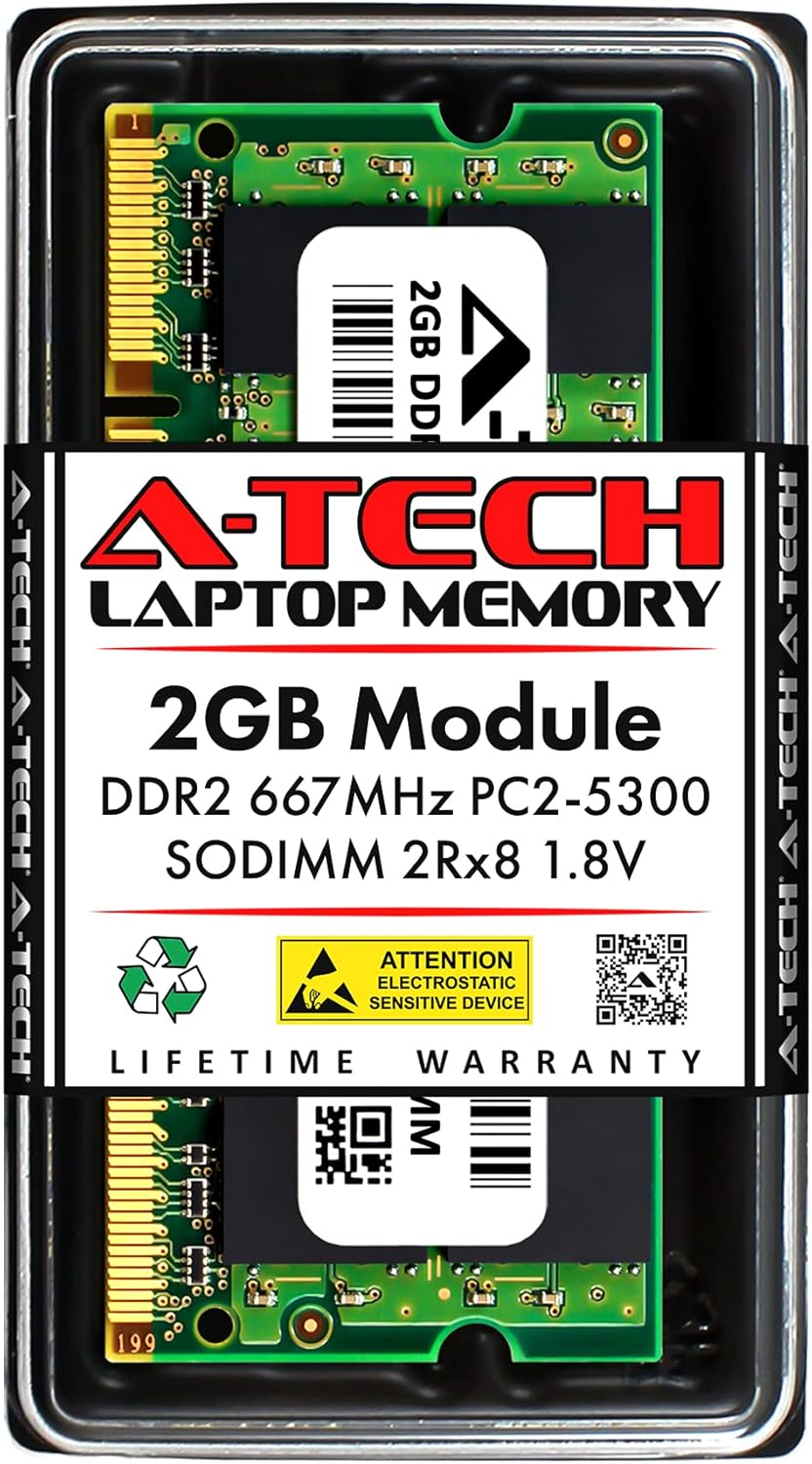 A-Tech 2GB RAM Replacement for Hynix HYMP125S64CP8-Y5 | DDR2 667MHz PC2-5300 2Rx8 SODIMM 200-Pin Memory Module
