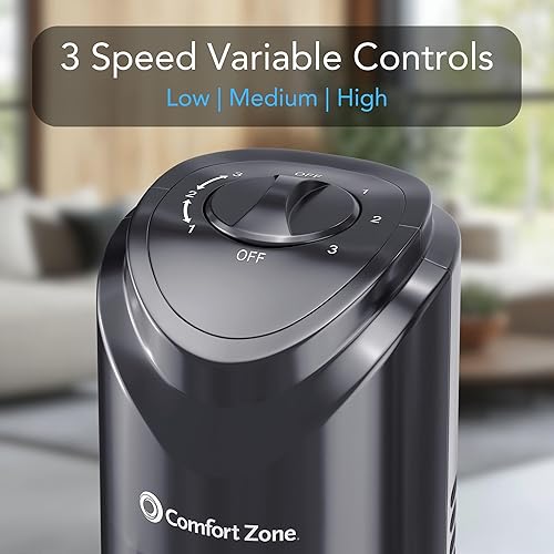 Vista 4 de Comfort Zone - Ventilador de torre para dormitorio, de 32 pulgadas, 3 velocidades, oscilación de 90°, ventilador sin aspas para interior, con asa