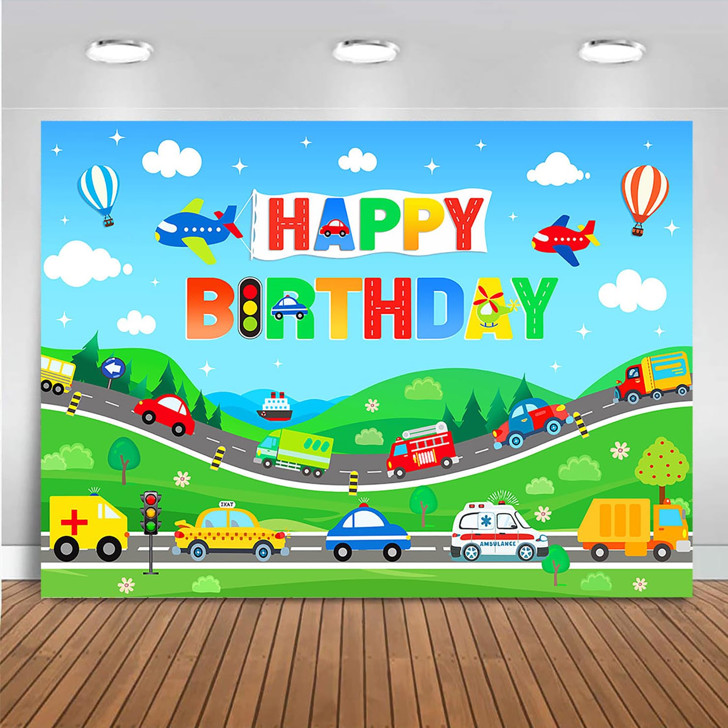 Mocsicka Transportation Birthday Backdrop Decorations for Boys Kids Transportation Birthday Banner Traffic Background Train Planes Car Vehicle Party