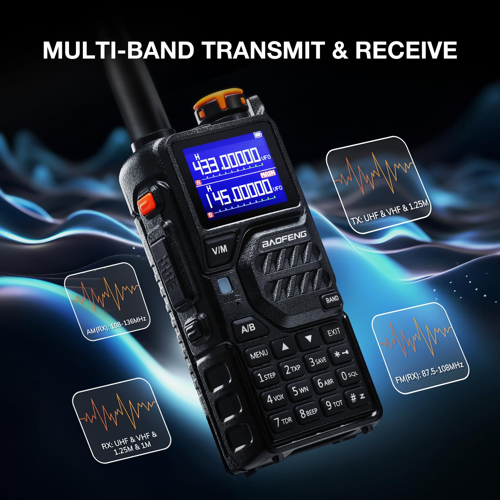 BAOFENG K5PLUS Radio amatoriale a tre bande UHF VHF 1.25 m 10 W 999 CH portatile