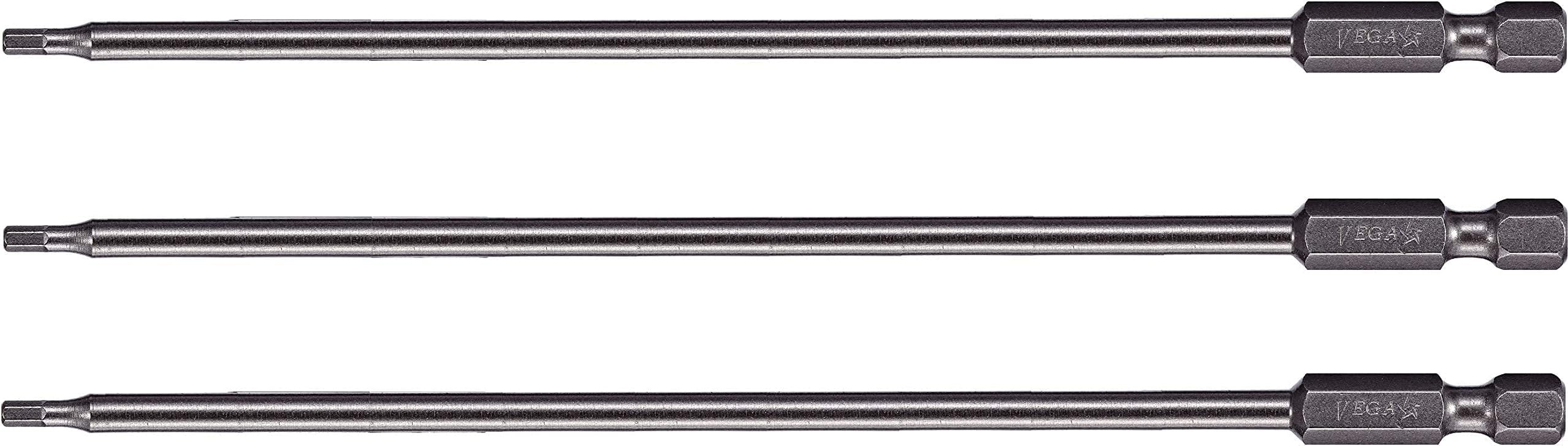 Vega 3/32" Hex Power Bits. Professional Grade ¼ Inch Hex Shank 3/32", 6 Inch Power Bits. 1150H0664A-3 (Pack of 3)
