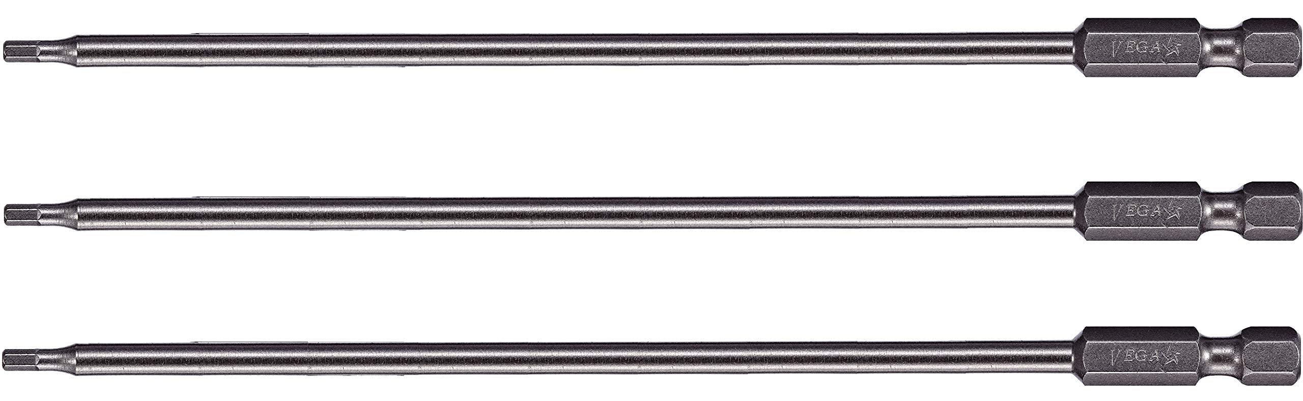 Vega 3/32" Hex Power Bits. Professional Grade ¼ Inch Hex Shank 3/32", 6 Inch Power Bits. 1150H0664A-3 (Pack of 3)
