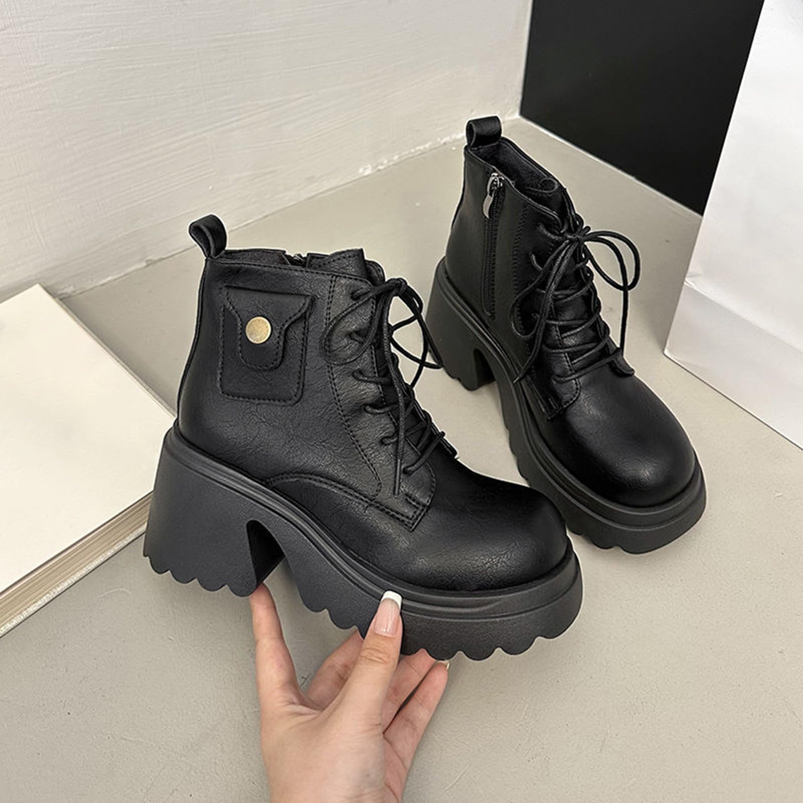 Genérico Botas de Mujer con Cordones Plataforma Botas Puntera Redonda Elegantes Zapatos Suaves y Cómodas Caminar Bota Informales Antideslizantes Botin para Otoño Invierno Trabajo Paseo y Uso Diario