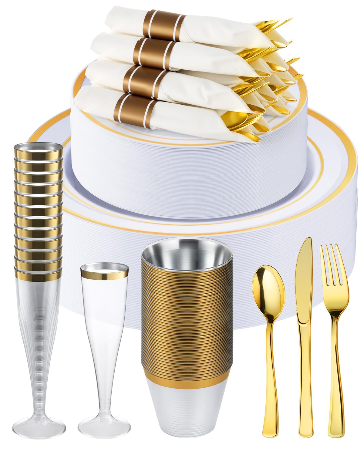 Gold Disposable Plates Set - 320 PCS for 40 Guests -14 Gold Disposable Plates Set - 320 PCS for 40 Guests -14