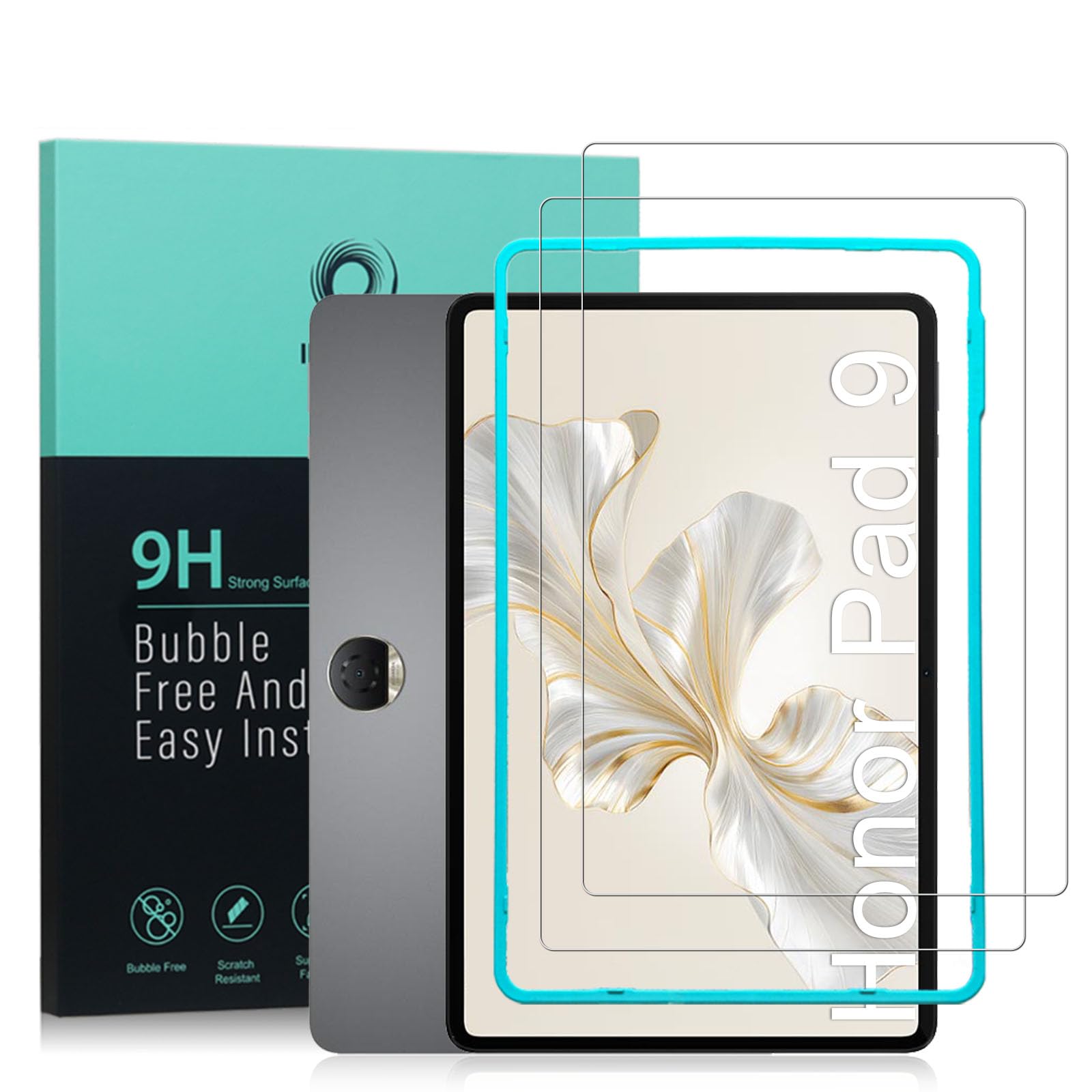Ibywind Screen Protector For Honor Pad 9 12.1",with 2Pcs 9H Tempered Glass,Fingerprint Reader,Easy to install HD Clear Bubble Free Case Friendly