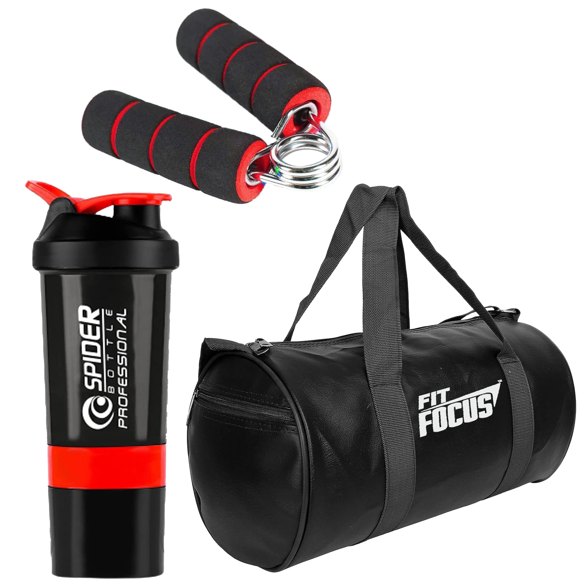 Gym Combo for Men & Women Combo of Duffle Gym Bag Gym Hand Gripper, Gym Shaker 500ML Shaker Bottle, Gym kit for Men and Women | Gym Bag | Protein Shaker | Strong Hand Gripper | Gym Shaker (Red)-image-17