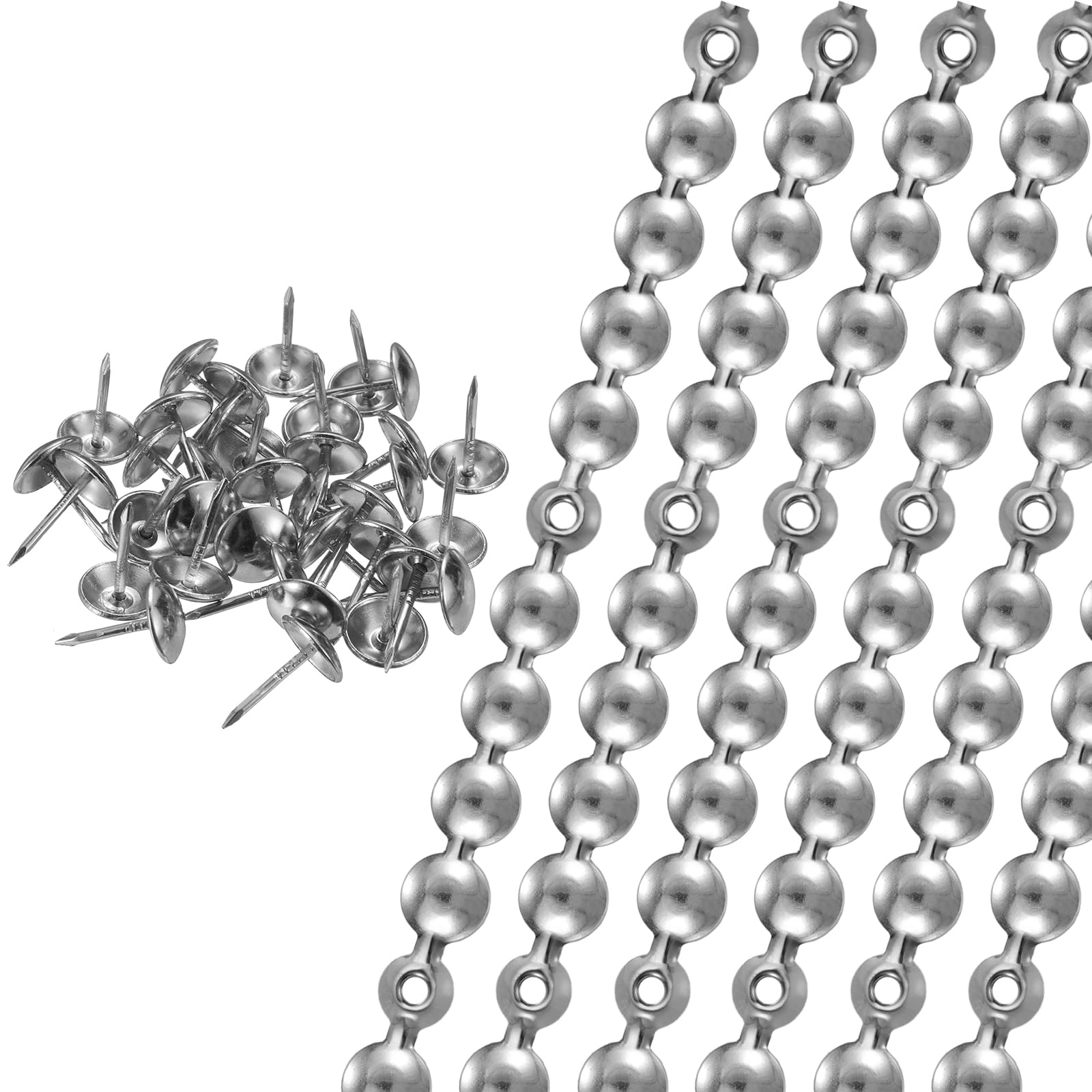 uxcell 6 Pcs Upholstery Tacks Strips, 3.28ft Decorative Nails Strips D11mm Glossy Nail Trims for Furniture Sofa Headboard Chair DIY Crafts with Upholstery Nails, Silver
