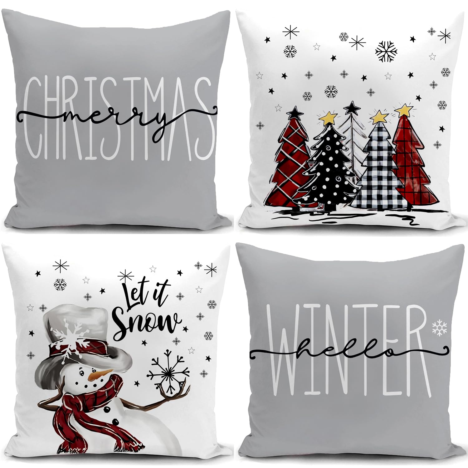 Vuntara C Hristmas Ushion Overs Xmas Decorations Set Of 4 Decor For Party Holiday Family Throw Pillow Ase For Home Sofa Livingroom 18X18 Inch (45X45cm)