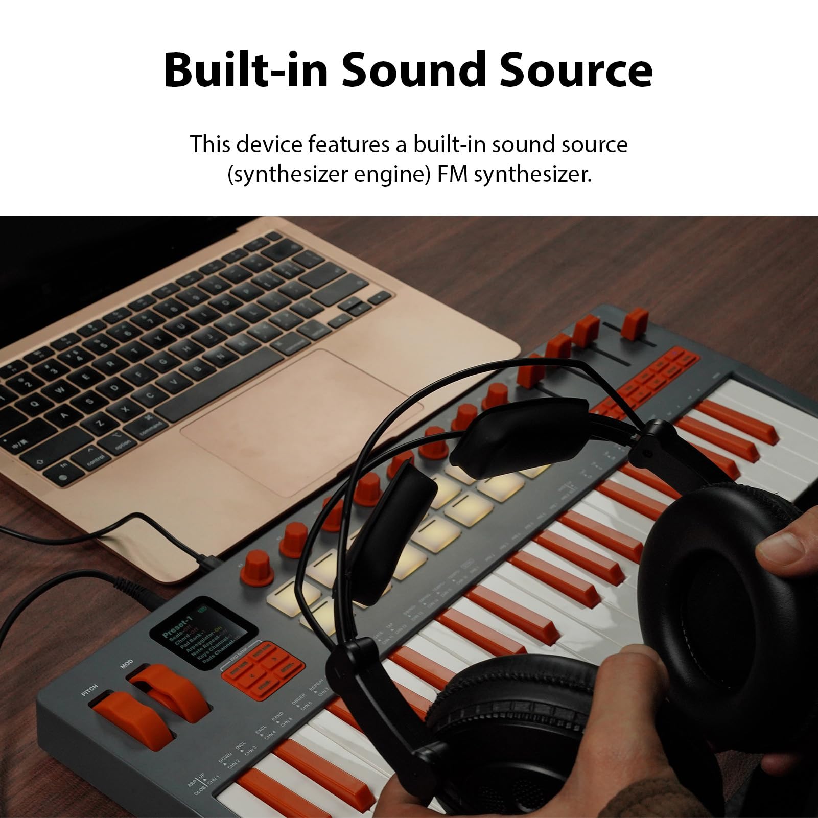 Btuty Ausdrucksstarker 37-Tasten-MIDI-Keyboard-Controller mit Synthesizer, 16 RGB-Pads, 2,4 GHz Wireless, 10-Stunden-Akku, FL Studio-Integration, DAW-kompatibel, Zonenschalttasten