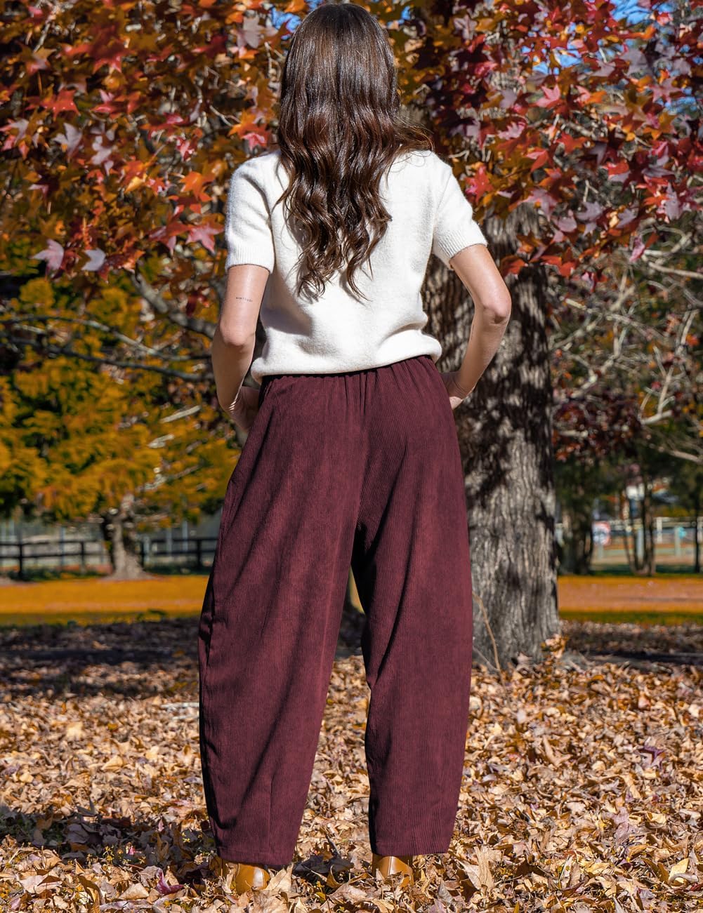 TARSE Women’s Corduroy Pants Baggy Wide Leg Pants Casual Elastic Waisted Palazzo Harem Pants with Pockets - Image 5