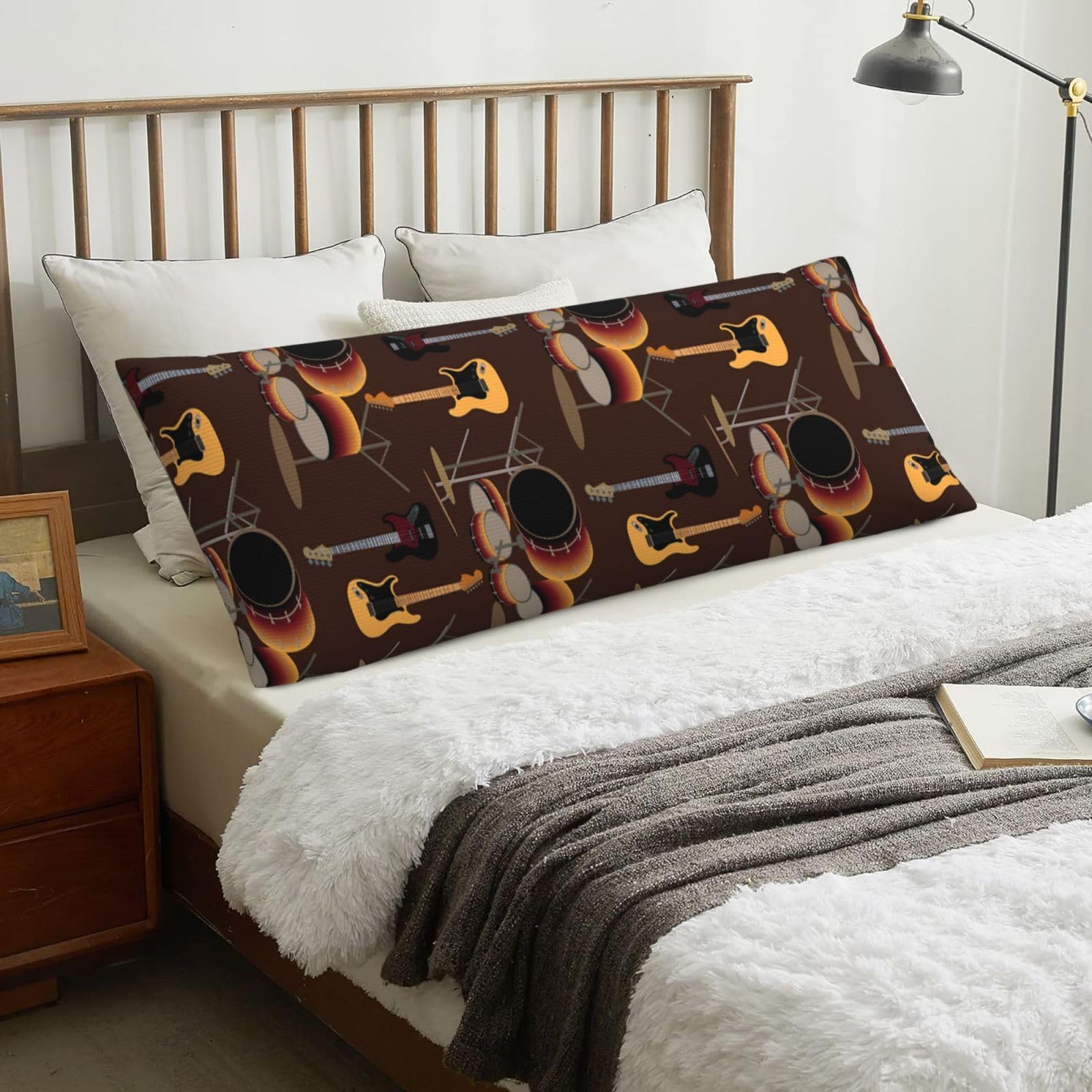 Rock Pattern Of Retro Drums, Body Pillow Cover with Zipper,Long Body Pillowcase 20 x 60 in
