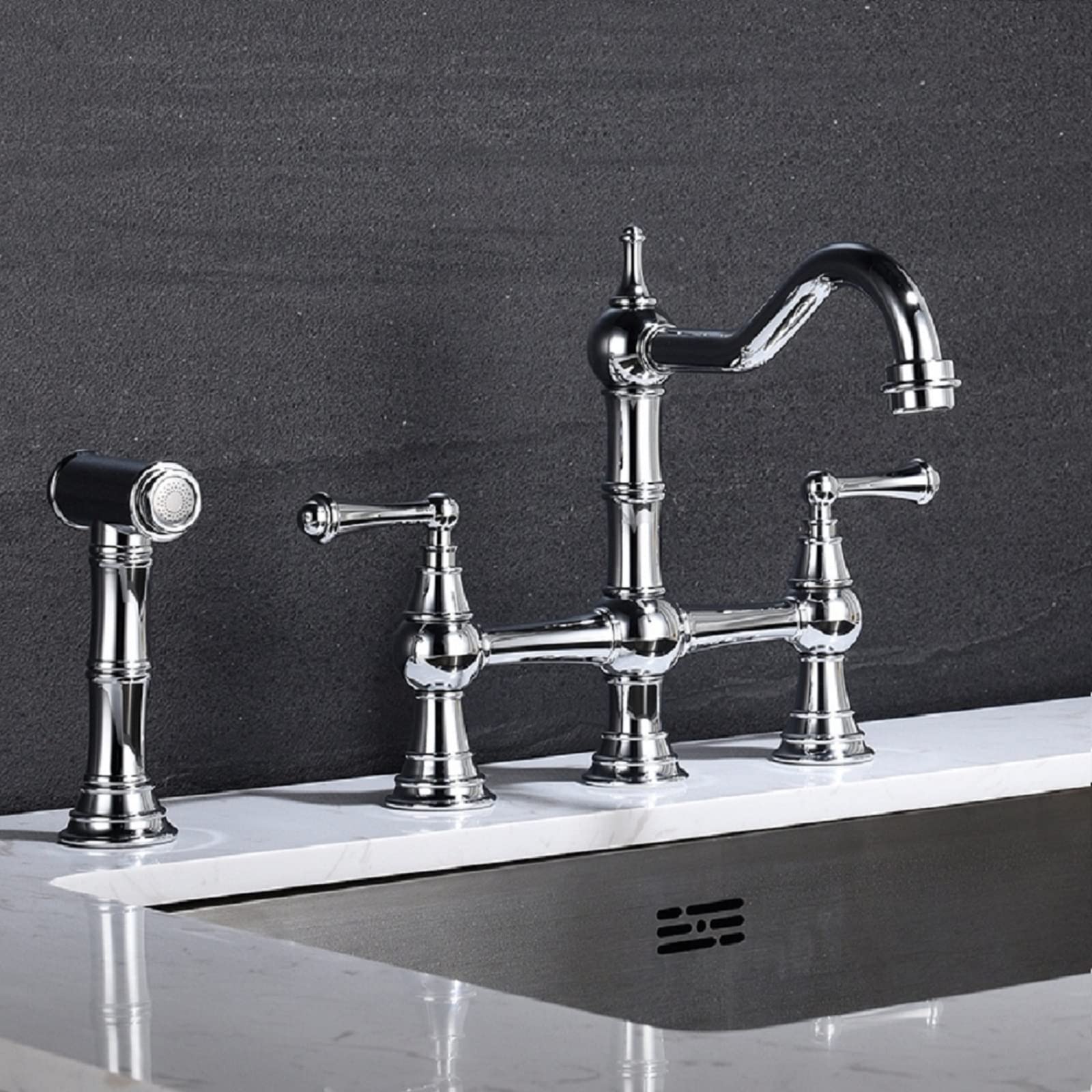 COSZWQDP Kitchen Faucets with Pull Down Sprayer Multitask Mode Double Handle High Arc Out Sink Faucet Commercial