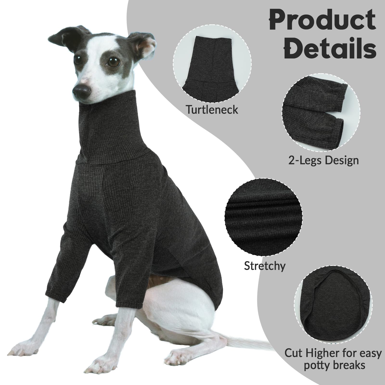 Lightweight Greyhound Sweater, Salukis Coat Soft Pullover Dog Turtleneck Shirt Greyhound Coat with Legs Warm Vest(Grey, 2XL) - Image 4