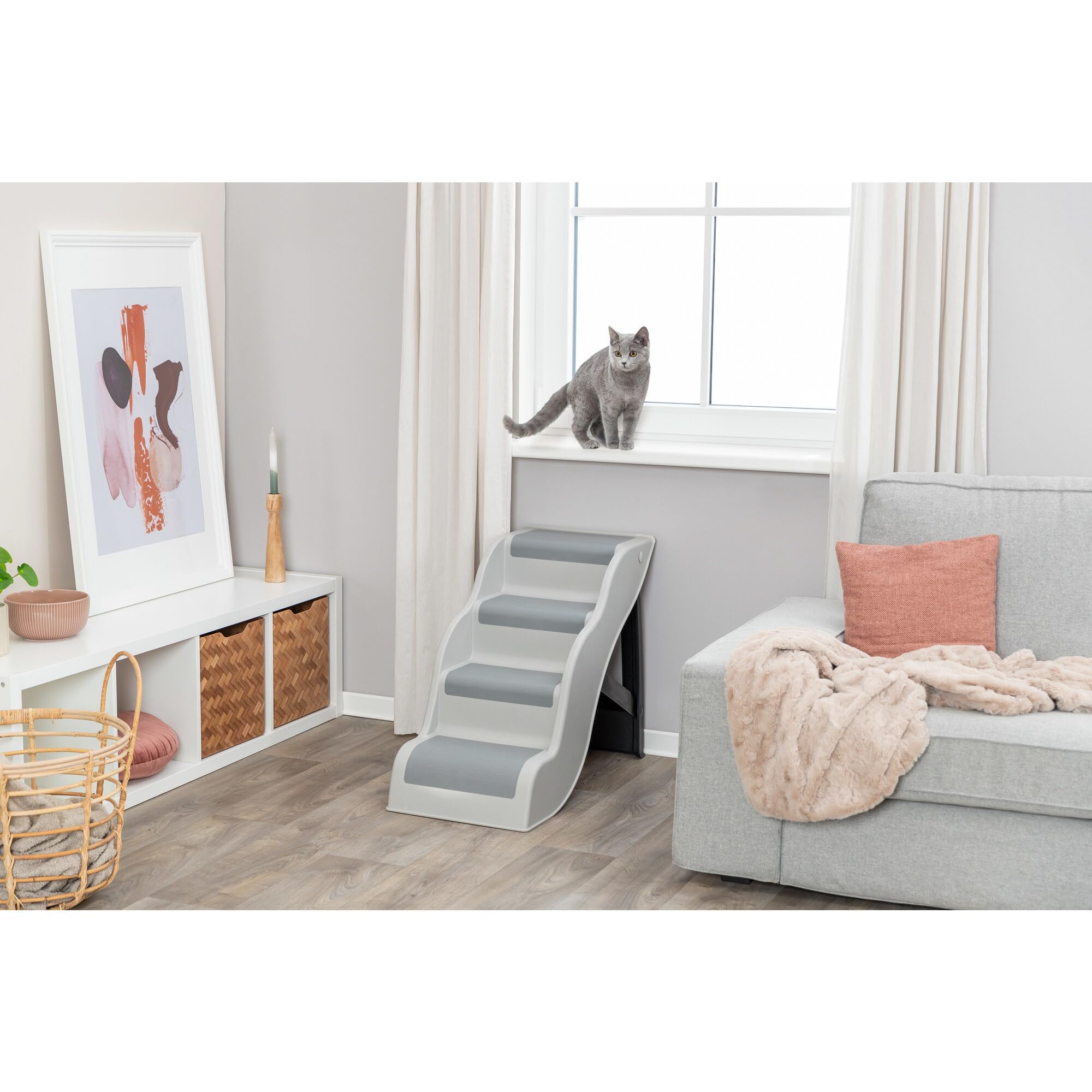 Scaletta Pieghevole Per Animali Domestici TRIXIE – 4 Gradini In Alluminio, Regolabile Fino A 70 Cm, Portata 74,8 Kg