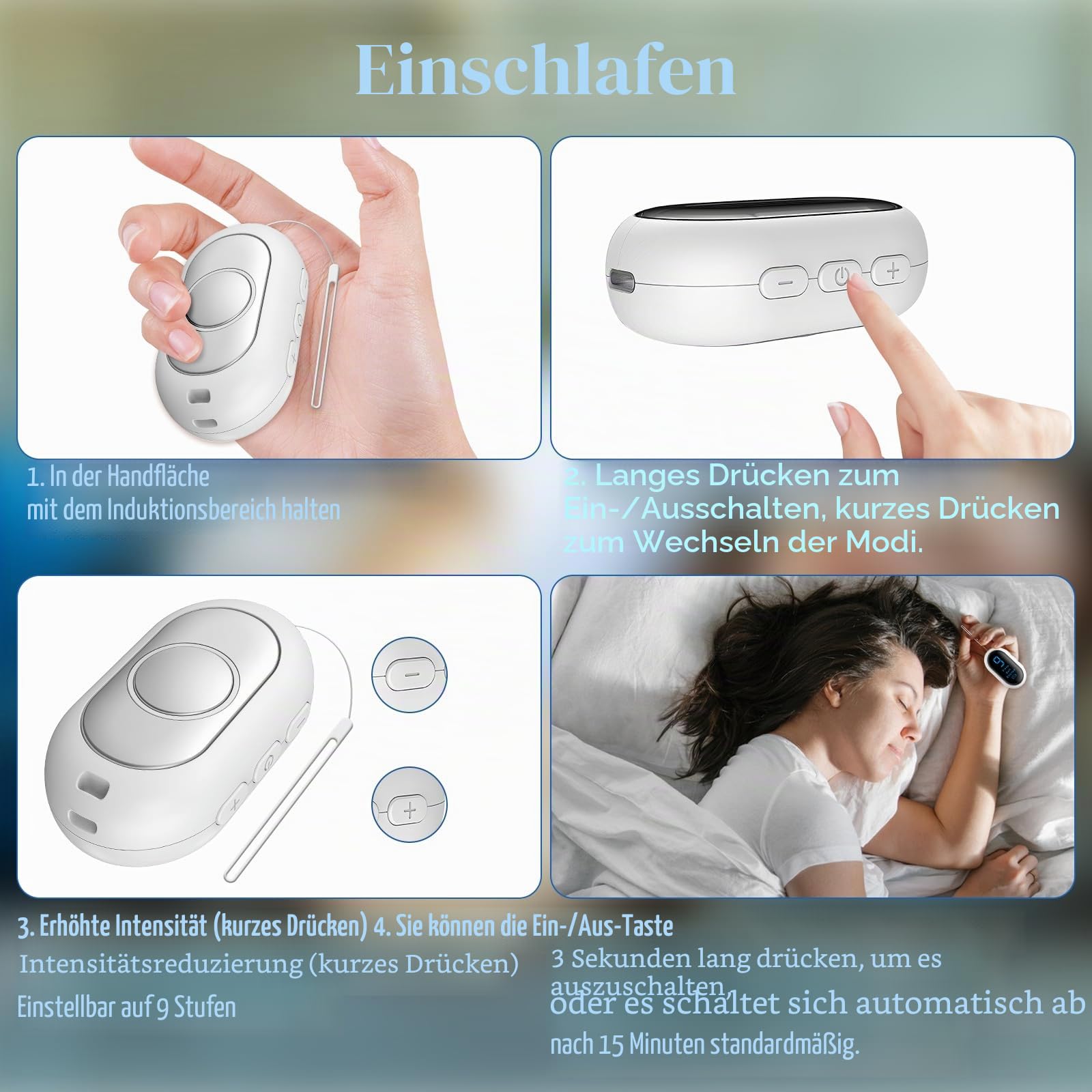 Handheld Einschlafhilfegerät, Typ-C Wiederaufladbare Mikrostrom-Schlafhilfe, 3 Modi & 9 einstellbare Gänge zur Entspannung, Verbesserung des Stressabbaus, Schneller und tiefer Schlaf