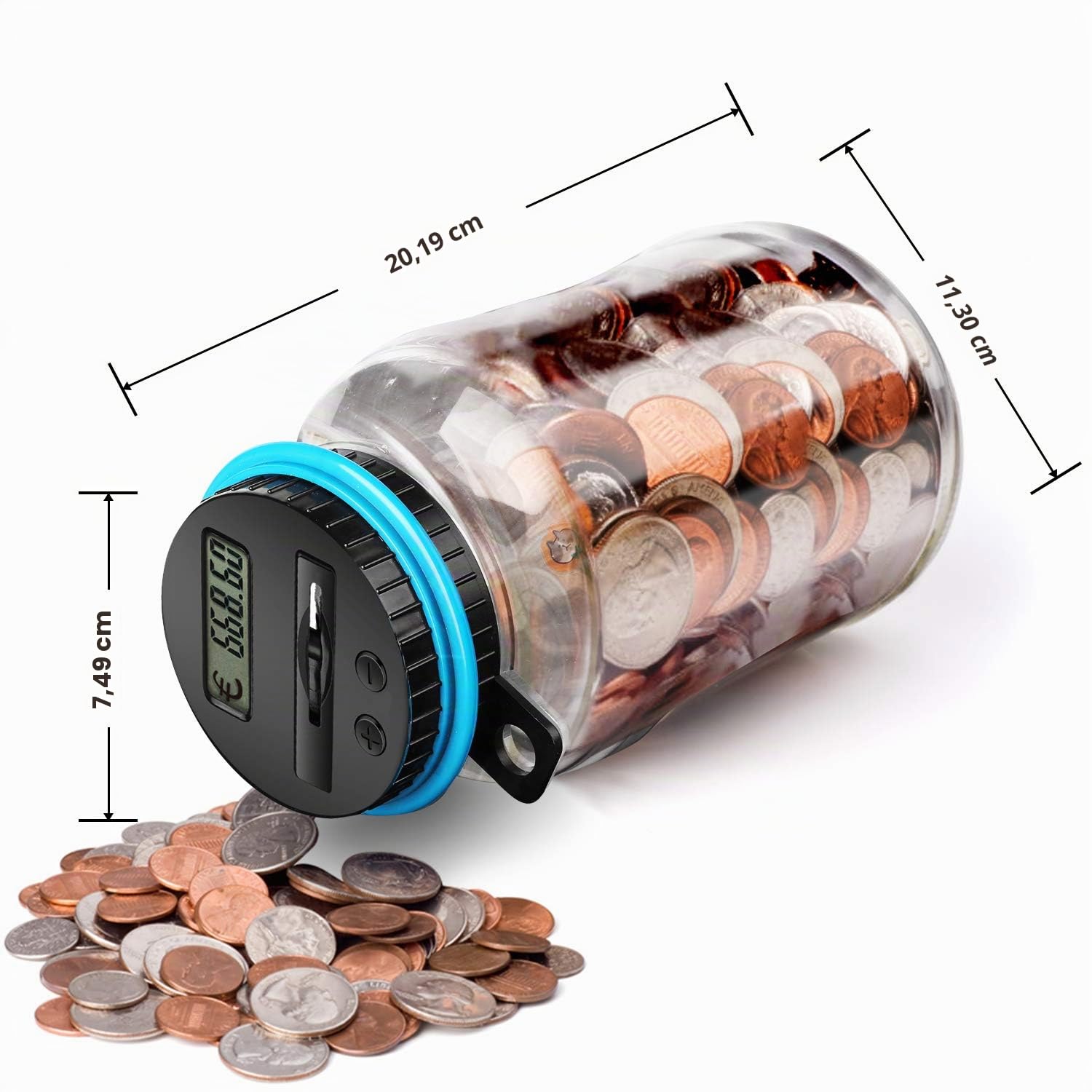 MOMMED Salvadanaio Elettronico Digitale EUR Contatore, Automatico Angolo Contante Money Box per Bambini e Adulti, 1,8L Con Schermo LCD, Scatola di Risparmio di Denaro Grande
