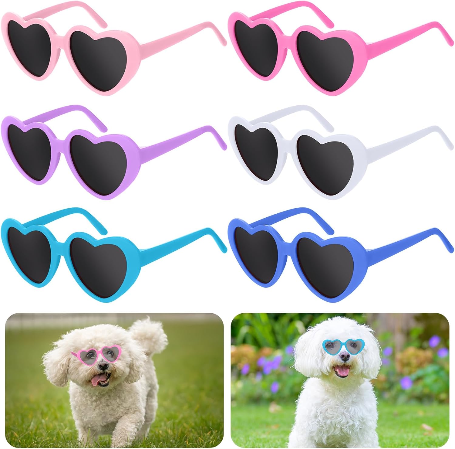 6 Pcs Pet Heart Sunglasses Cute Pet Dog Sunglasses Retro Small Cat Glasses Photos Props Dolls Glasses Puppy Party Decor for Small Dogs Cat Accessories Cosplay Costume(Pastel Colors Set)