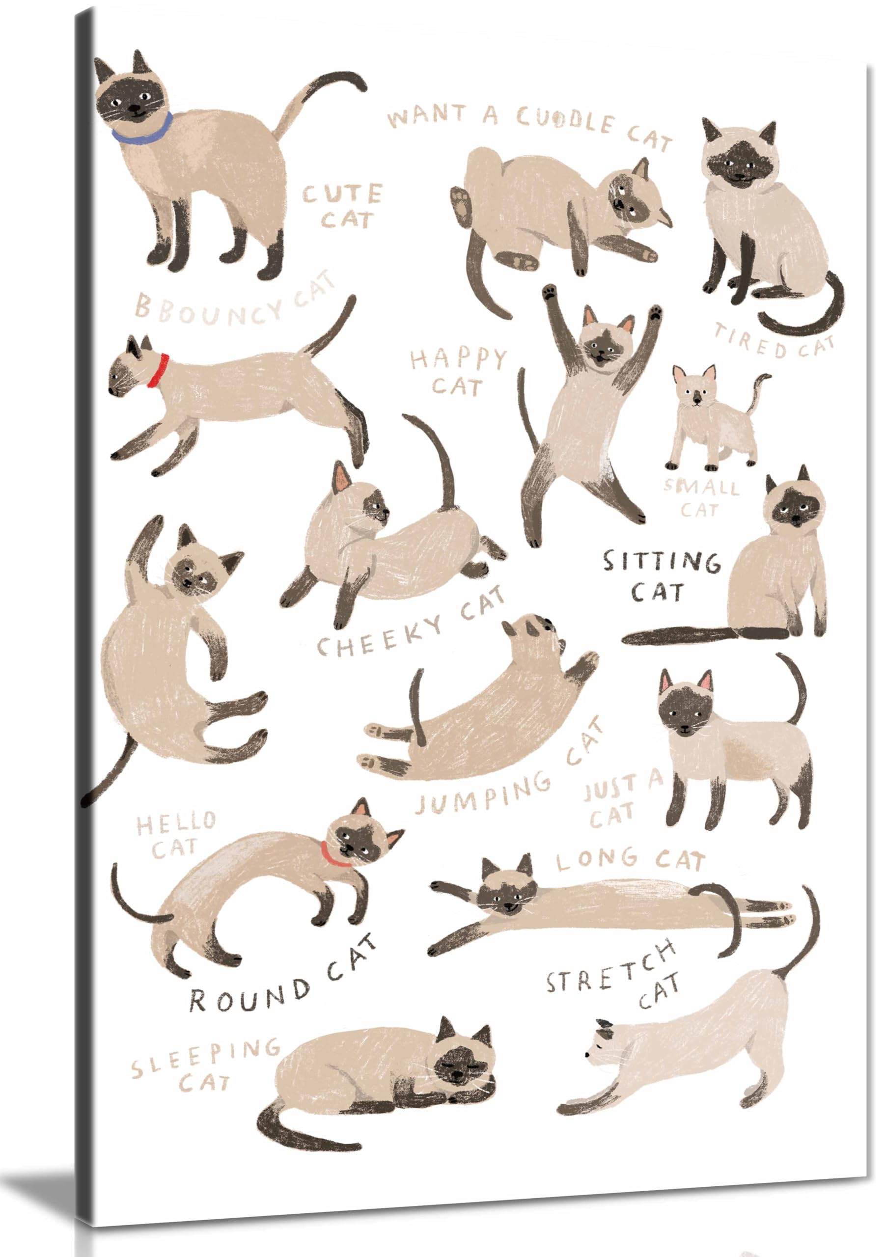 Siamese Cat Print Framed Canvas Print, Pictures for Home Walls, Bedroom, Living Room & Bathroom Decor 61x41cm (24x16in)