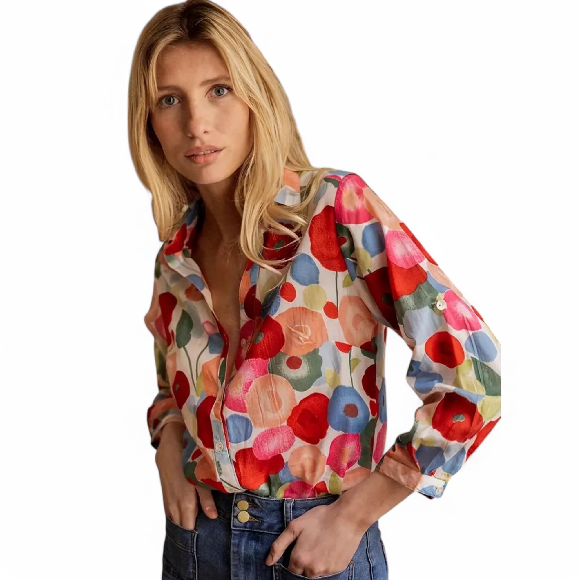 Flying Machine Shirt for Women Stylish Western |Shirt Type Top| Multicolor Bold Floral| Button-Down Western Top| Relaxed Fit Casual Shirt in multicolor