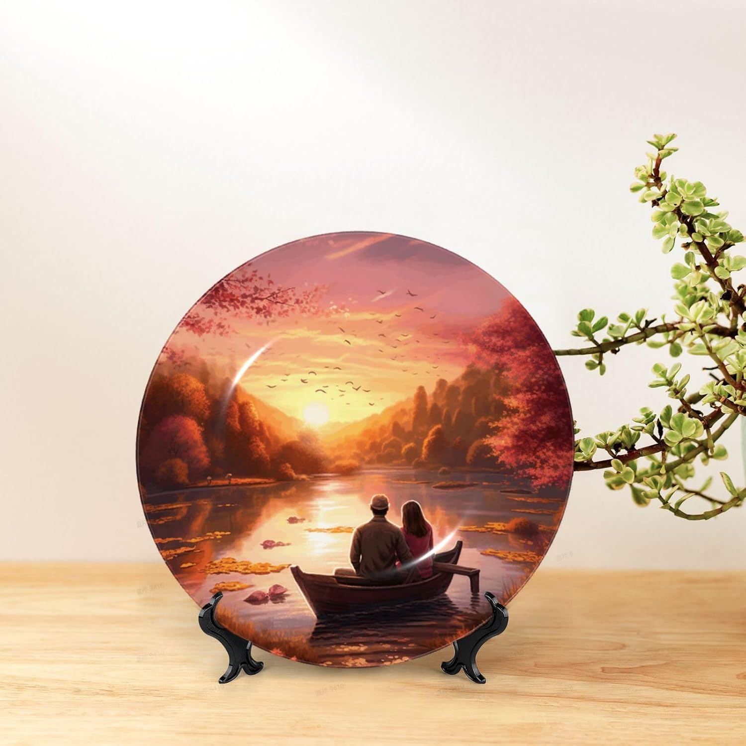 Decorative Plate Art Crafts Bone China Decorative Plate with Display Rack Souvenir Wall Decor Ceramic Ornaments Dinner Plates Ceramic Decoratives Plates for Home Office 10in