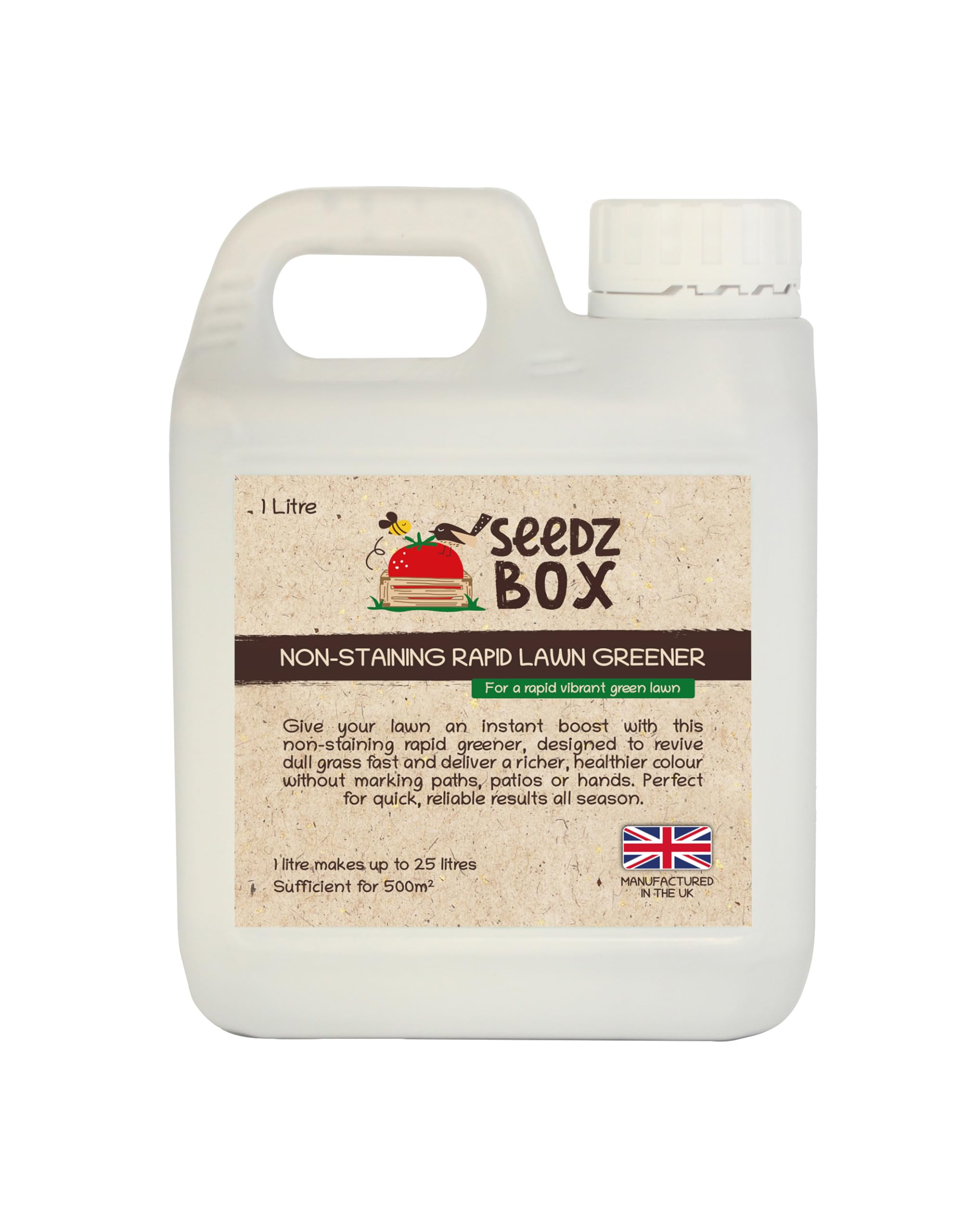 Lawn Grass Feed Greener 1 Litre — Covers 500m2 of Lawn - No Sulphate & Non-Staining Iron Grass Treatment & Fertiliser— Rapid Greening Grass Fertilizer— Safe for Pets & Children - Seedzbox