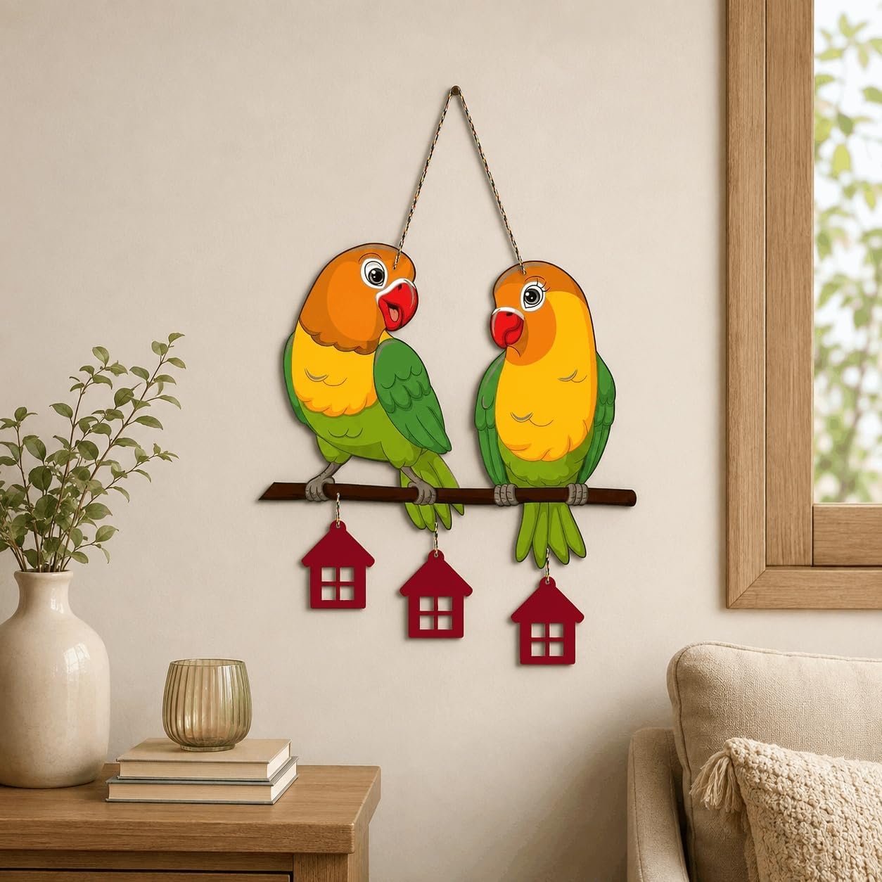 Cute Pair of Parrot Decorative Wall Art MDF Wooden Wall Hanger for Home | Room Wall Art | Wood Decorative Items | Modern Decoration | Aesthetic Wooden Decor | Unique Gift Items (WH_9124N)