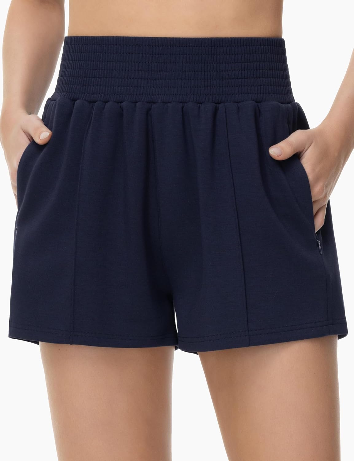 THE GYM PEOPLE Women's Sweat Shorts High Waist Zipper Pockets Lounge Shorts | Soft comfy, High waisted, Elastic waistband, Tummy control, 2 zipper pockets, For running, lounging and daily wear