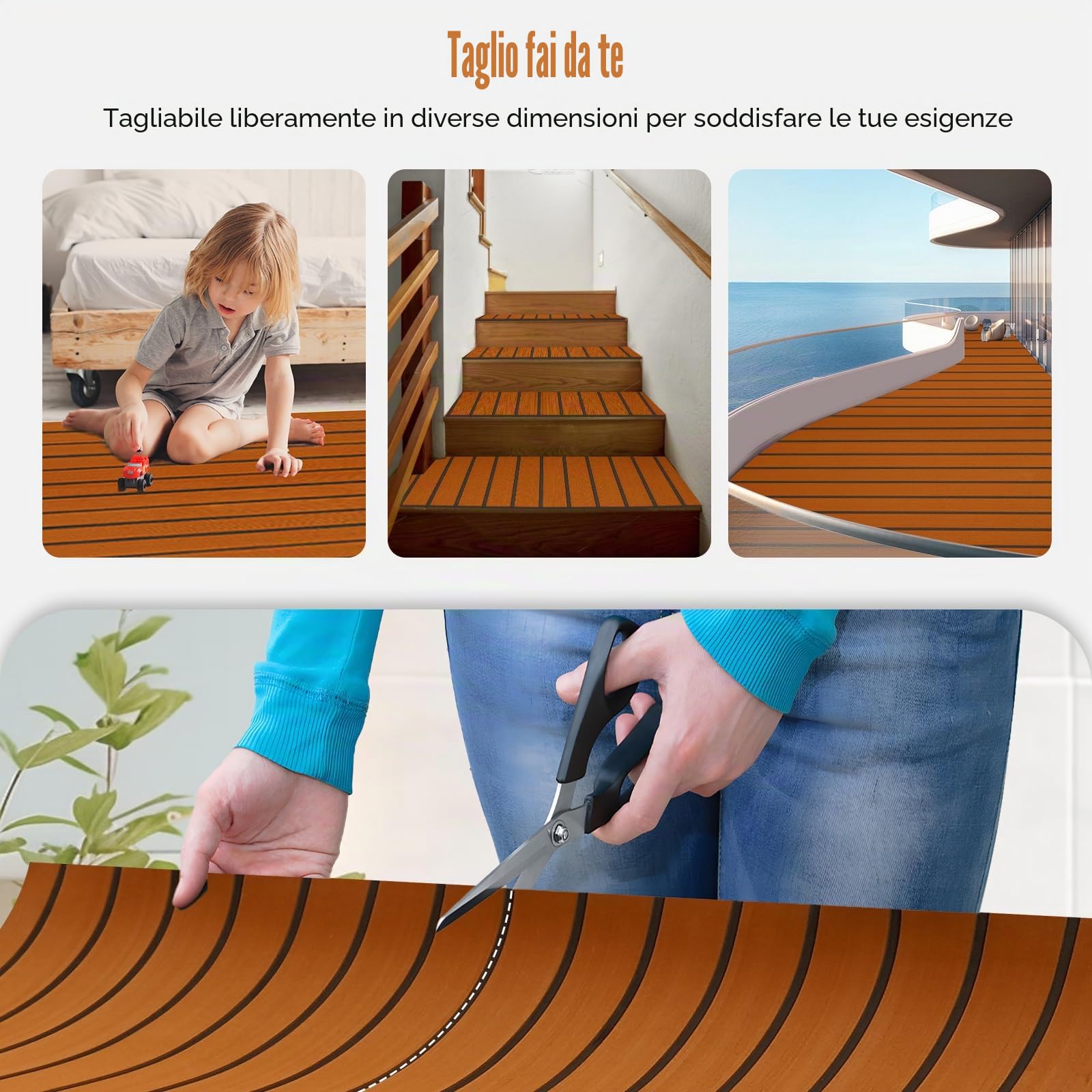 Tappetino antiscivolo in teak, 270 x 90 cm, in schiuma di teak, Adesivo autoadesivo Tappetino Antiscivolo per barche, yacht, galleggianti