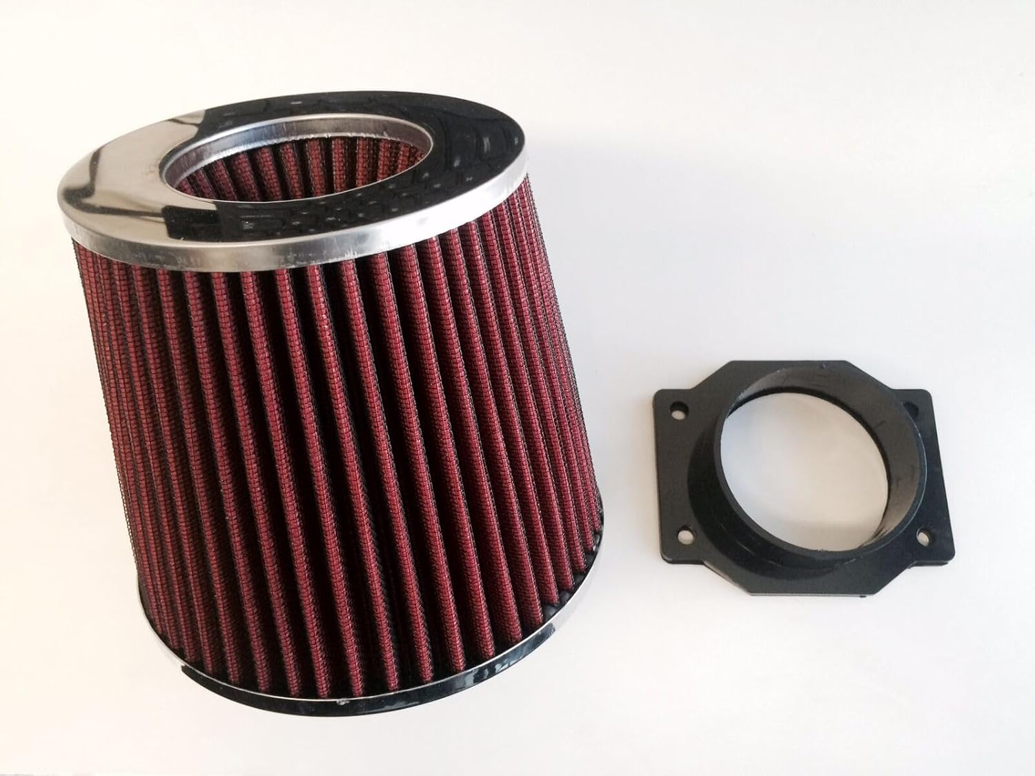 Air Intake Adapter +Air Filter For 90-96 Nissan 300zx /87-99 Nissan Maxima / 99-04 Nissan Frontier/ 96-00 Nissan Pathfinder V6/ 00-04 Nissan Xterra (includ Red Air Filter)