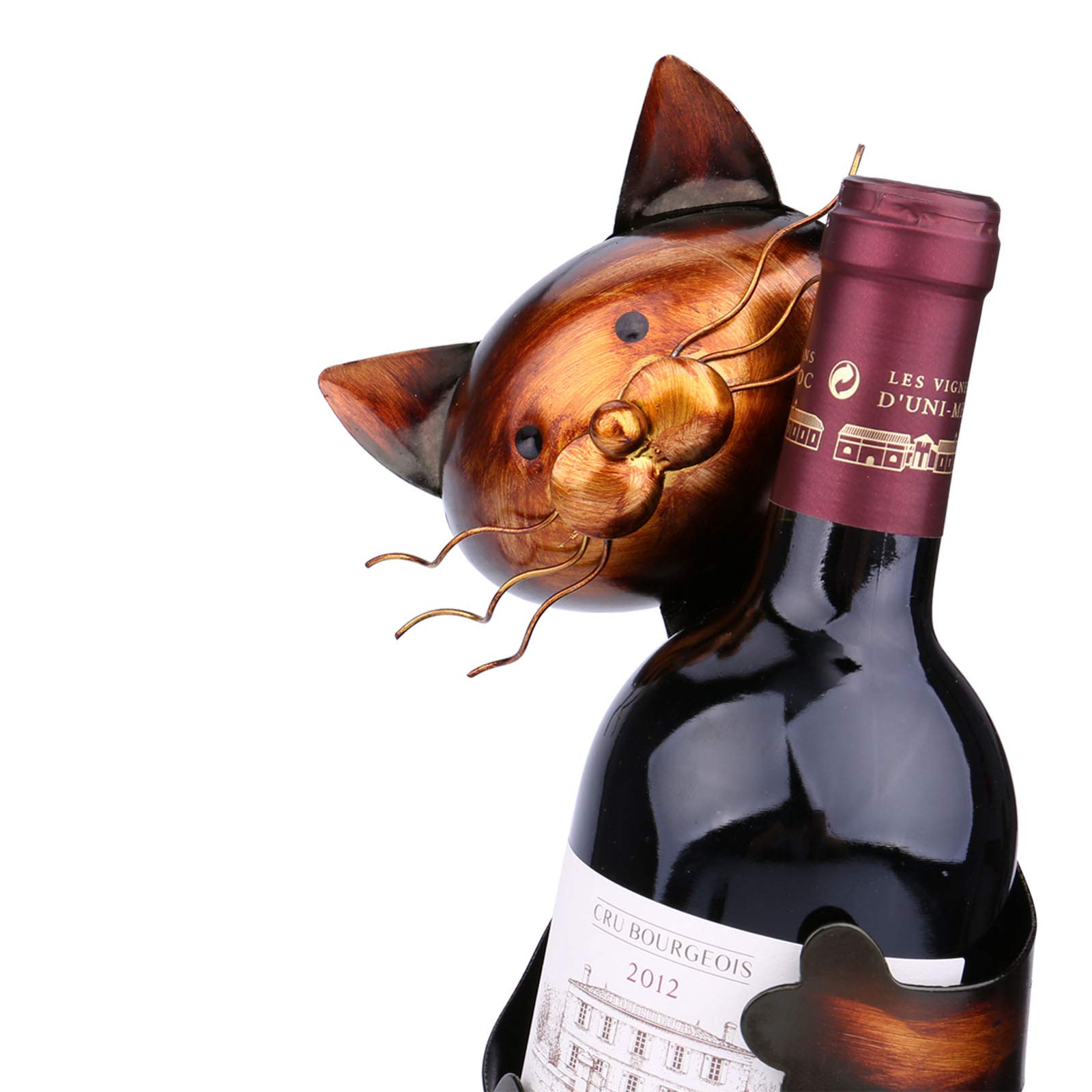 Porta vino a forma di gatto, porta bottiglia di vino, decorazione per gatti, scaffale per vino, scultura in metallo, scultura pratica, decorazione per la casa, artigianato