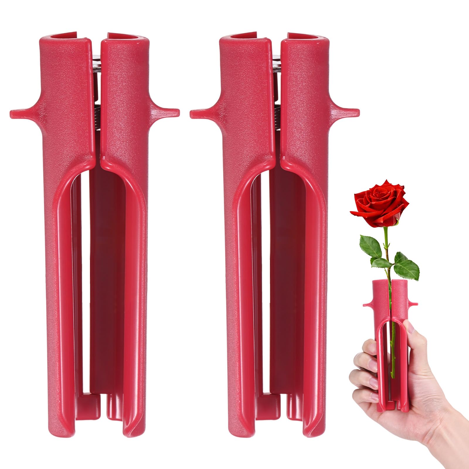 M METERXITY 2-Pack Rose Thorn Stripper Tool, Plastic Metal Flower Stem Leaf Thorn Stripper for Bouquets Pruning Branches/Floral Arrangement, Flower Stripping Tool Remove [Rose Red]