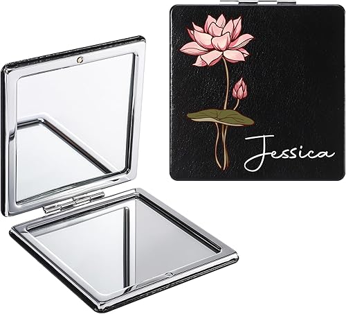 Nibana Espejo compacto personalizado, espejo de poliuretano plegable personalizado con nombre, espejo de bolsillo con aumento de doble cara, boda,