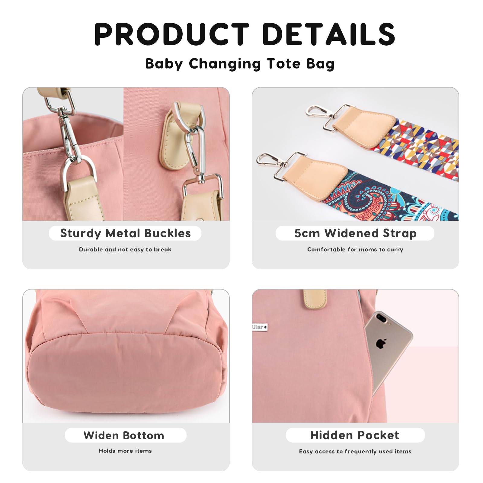 SONARIN Stylish Waterproof Baby Nappy Changing Tote Bag,Large Capacity Baby Changing Bag Satchel Messenger Bag Portable Travel Diaper Bag with Stroller Straps & Changing Mat(Ivory) - Image 3