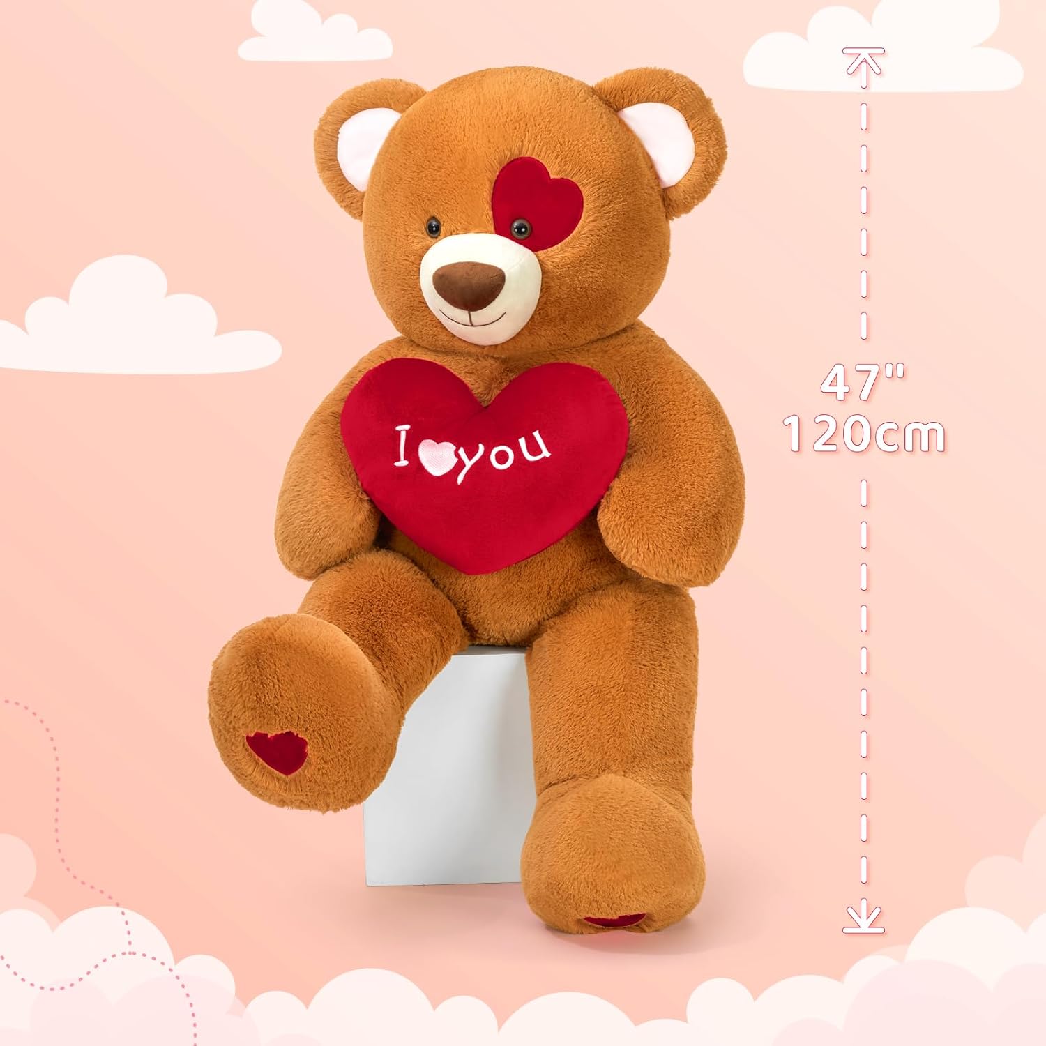 Tezituor 47 inch Big Teddy Bear Love You Stuffed Animal Giant Bear Plush Toy with Red Heart, Adorable Gifts for Girls Women Girlfriend Daughter Valentine's Day Anniversary