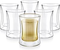 Teabloom Modern Insulated Turkish Tea Glasses Set of 6 - Double Walled 6oz Borosilicate Teacups for Hot & Cold Drinks