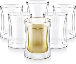 Teabloom Modern Insulated Turkish Tea Glasses Set of 6 - Double Walled 6oz Borosilicate Teacups for Hot & Cold Drinks