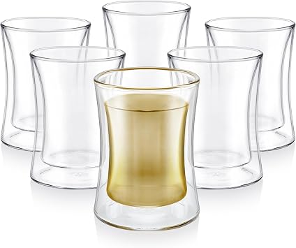 Teabloom Modern Insulated Turkish Tea Glasses - Set of 6 Double Walled Glass Teacups 6 oz / 177 ml