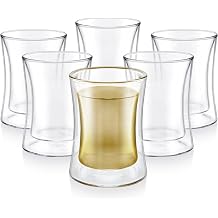 Teabloom Modern Insulated Turkish Tea Glasses - Set of 6 Double Walled Glass Teacups (6 oz / 177 ml)