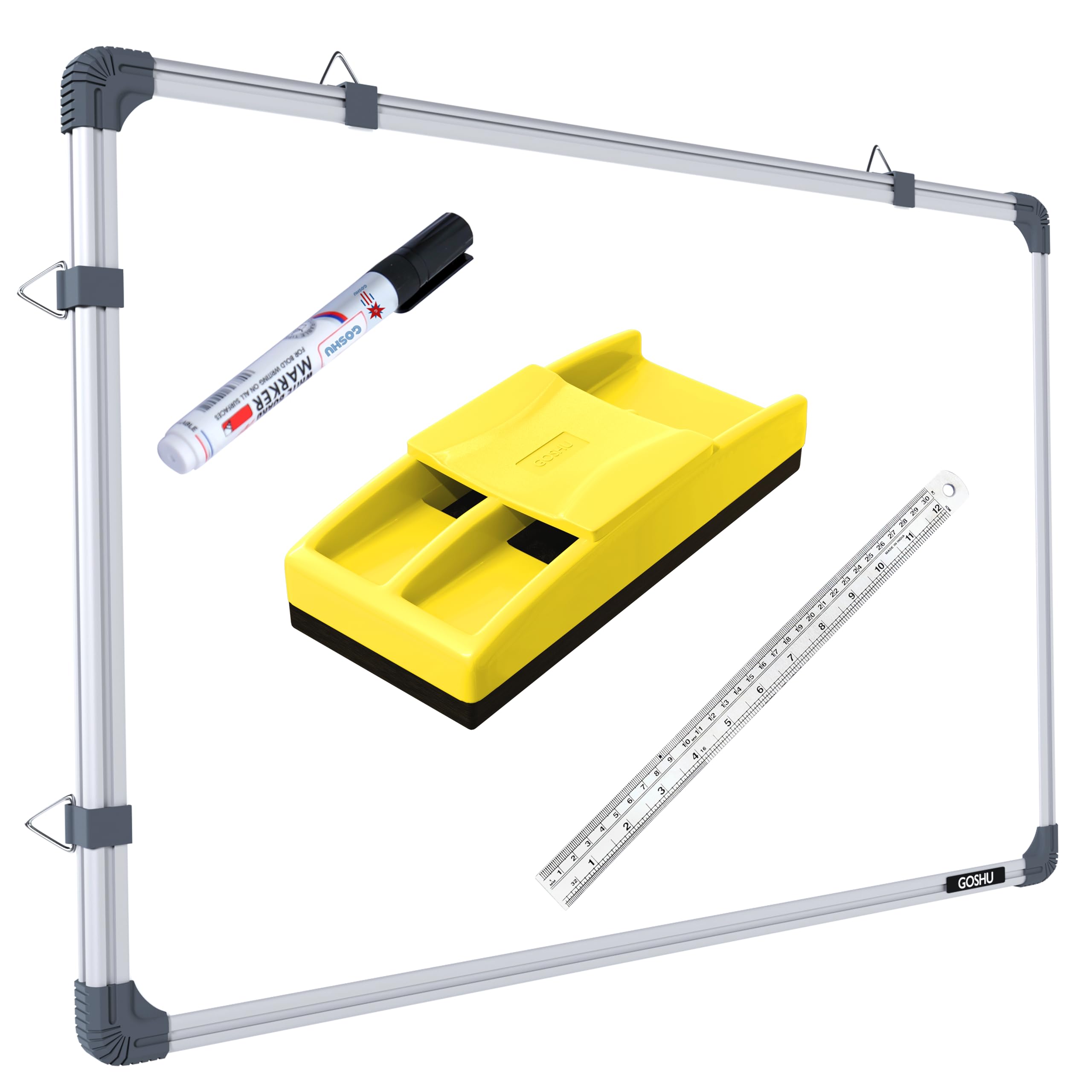 GOSHU Double Sided Whiteboard, 6x4 Feet, Non-Magnetic Aluminium Frame, Front Dry Erase White Back Green Chalk Board, Marker Duster Scale Included (6x4 feet, Pack of 4 Items)-image-43