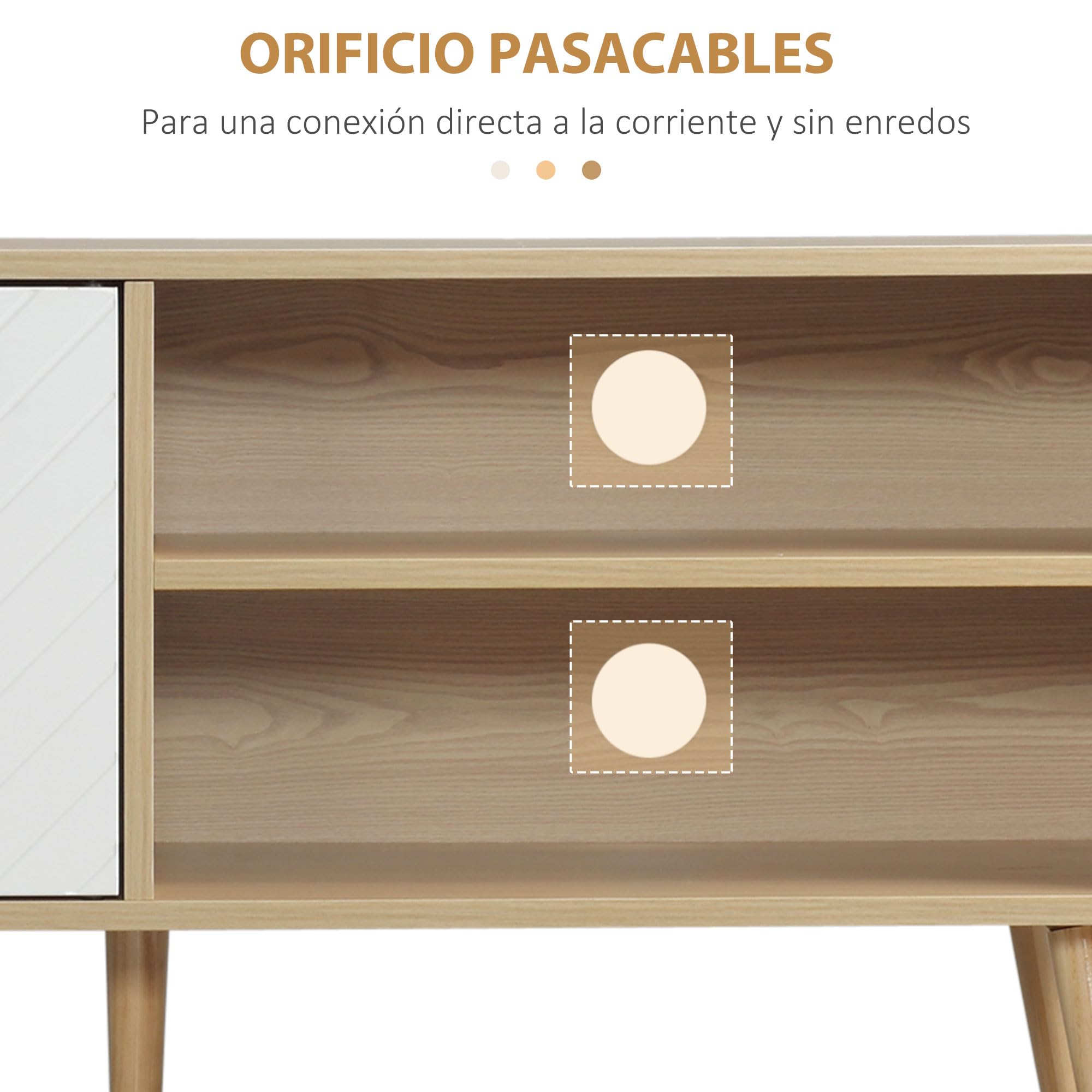 HOMCOM Mueble para TV Moderno Mesa para TV de Salón con 2 Puertas y 2 Estantes de Almacenaje para Televisores de hasta 46" para Dormitorio 110x39x48,8 cm Natural y Blanco