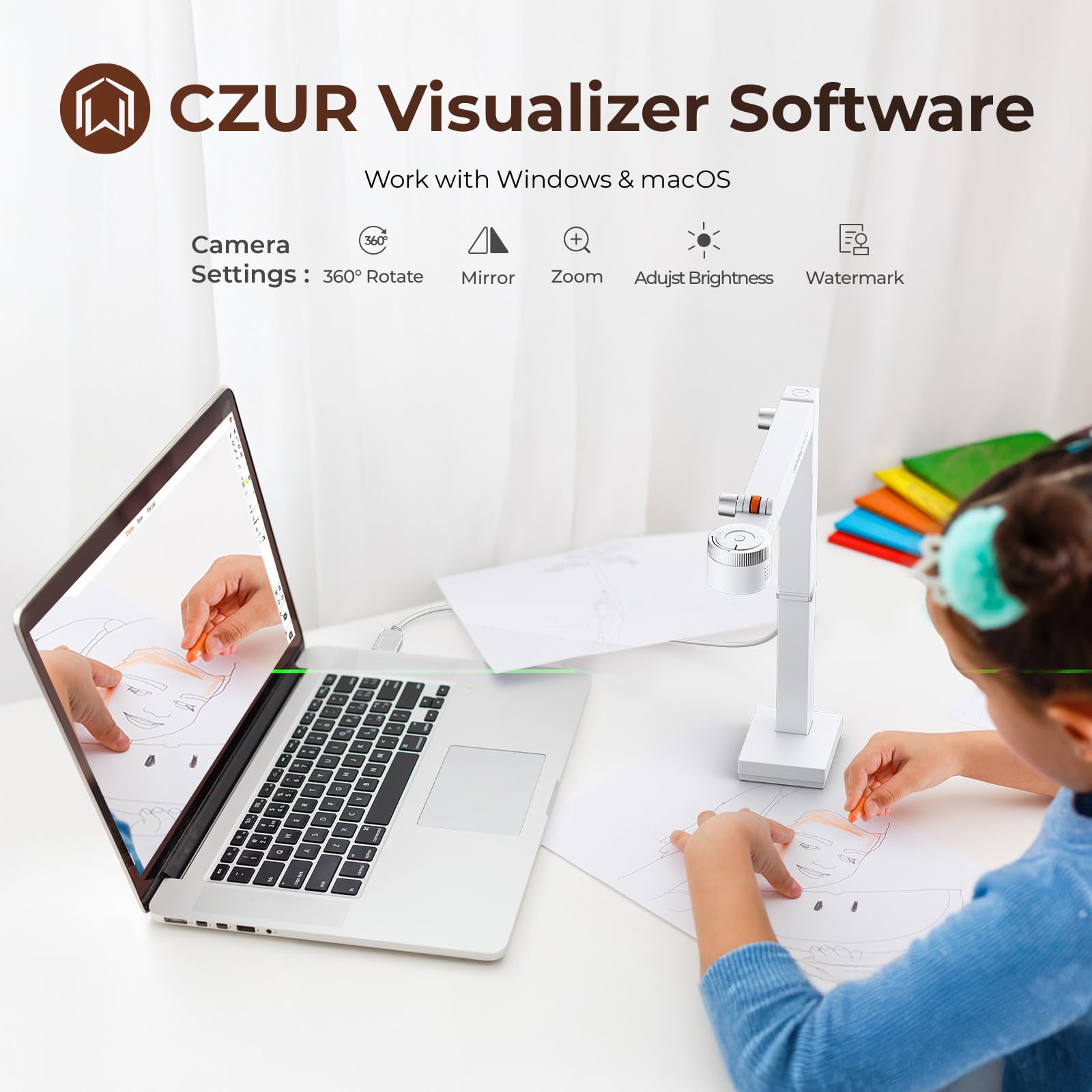 CZUR Fancy S Pro Visualizador y Cámara para Documentos USB Captura de Tamaño A3, 12 Megapíxeles, 330PPP/60FPS, Webcam 4K con Micrófono y Luces LED en Videollamada, Streaming, para macOS/Windows