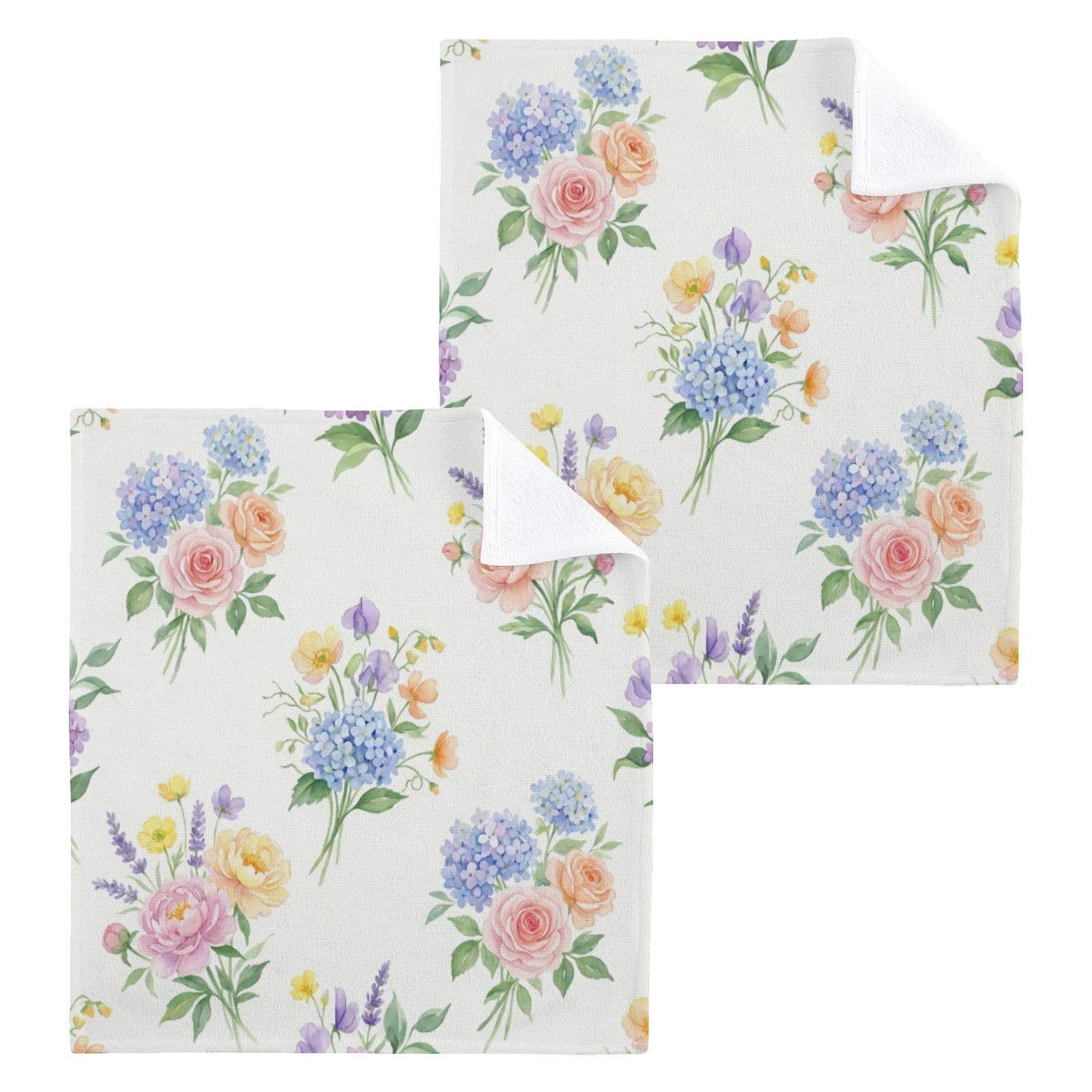 BOESI Mixed Spring Bouquet 12x12in Cotton Washcloth,Face Towel