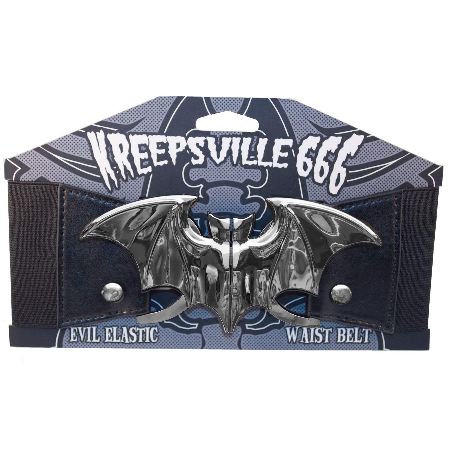Kreepsville 666 Elastischer Taillengürtel Fledermaus Silber Elastische Split Schnalle Verschluss