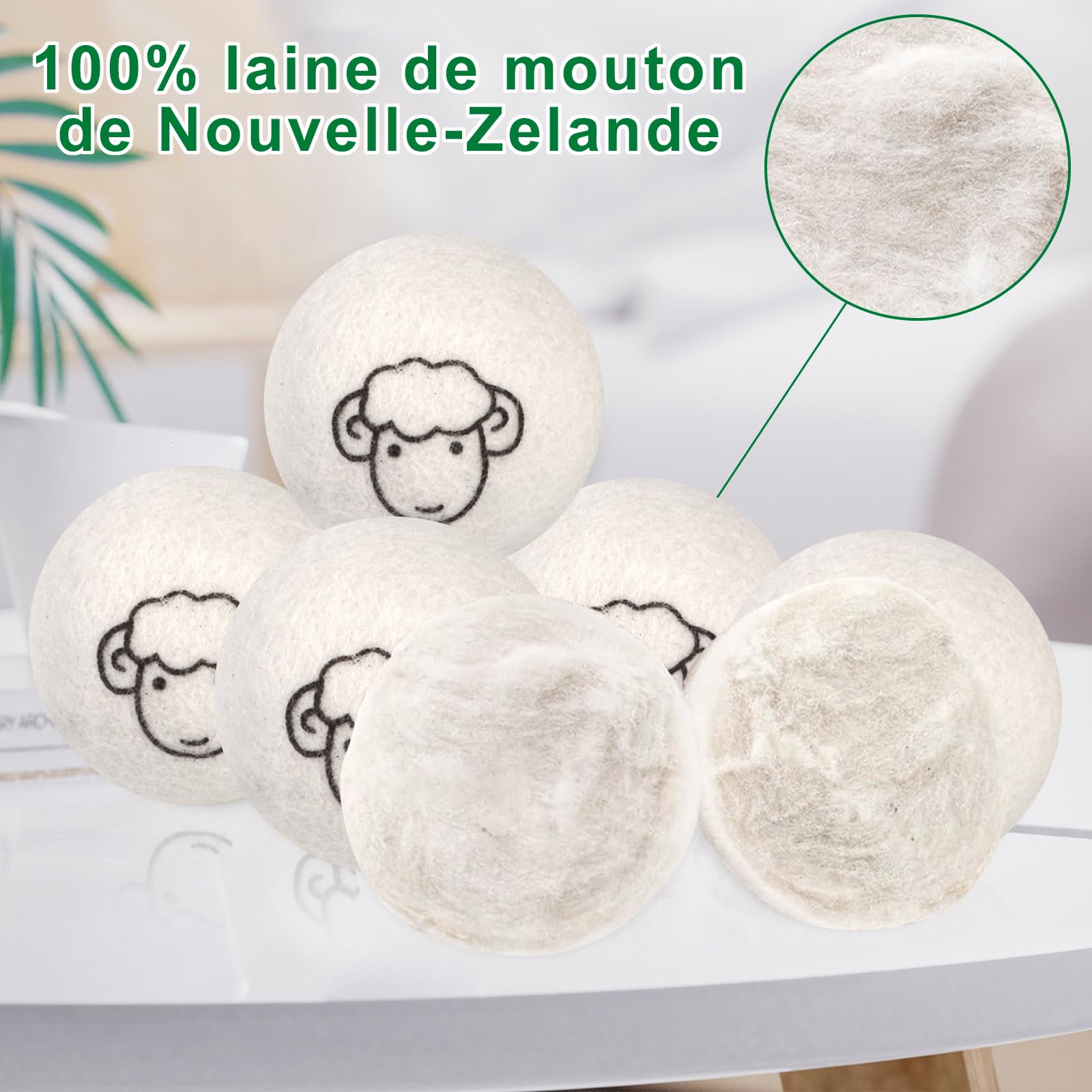 111377 Palle per Asciugatrice, Lana, Bianco, 7.5X7.5X7.5 Cm, 3