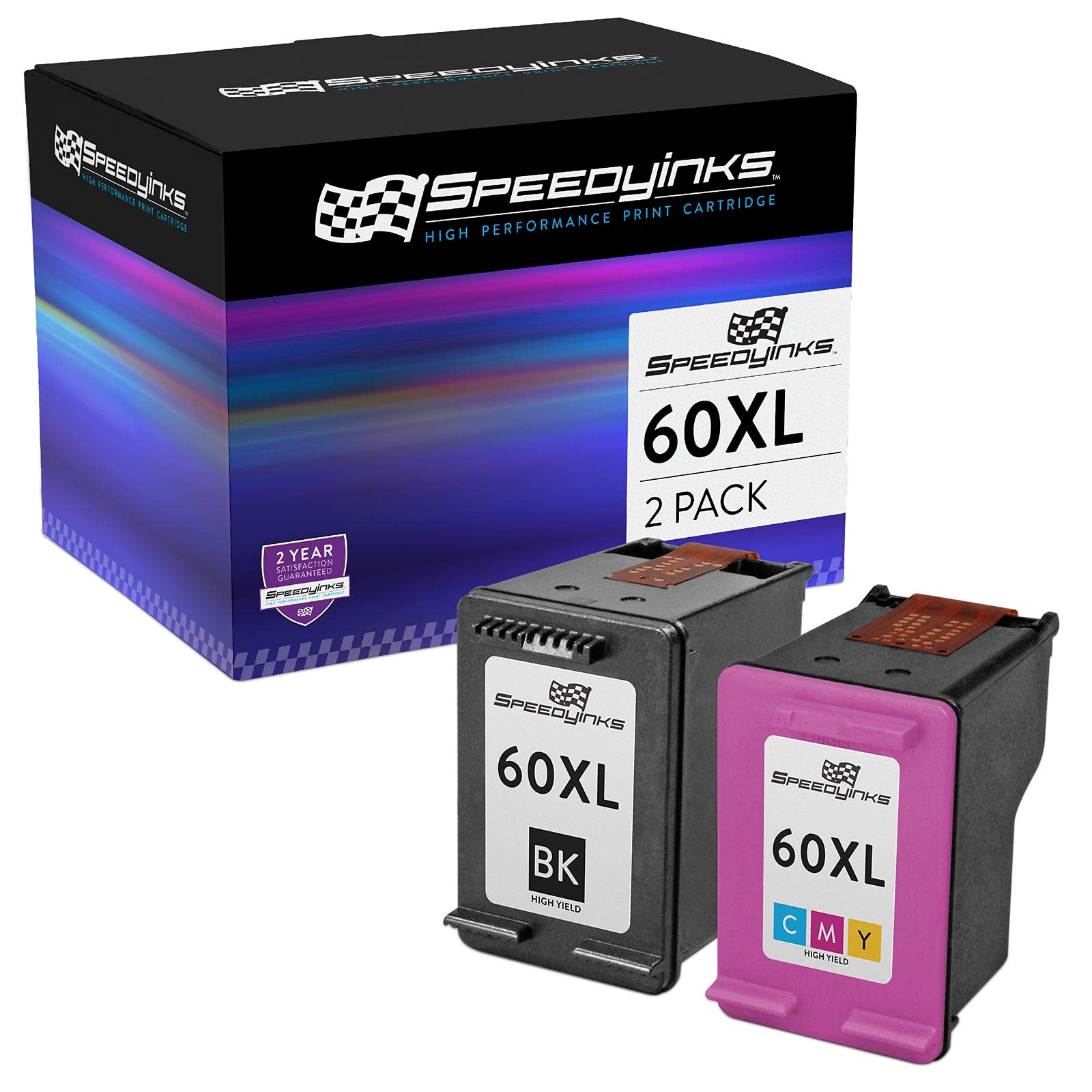 SPEEDYINKS Remanufactured Ink Cartridge Replacement for HP 60XL High Yield (2 Set - 1 Black 1 Tri Color) for use in HP Photosmart, Envy e All-in-one, and Deskjet Printers
