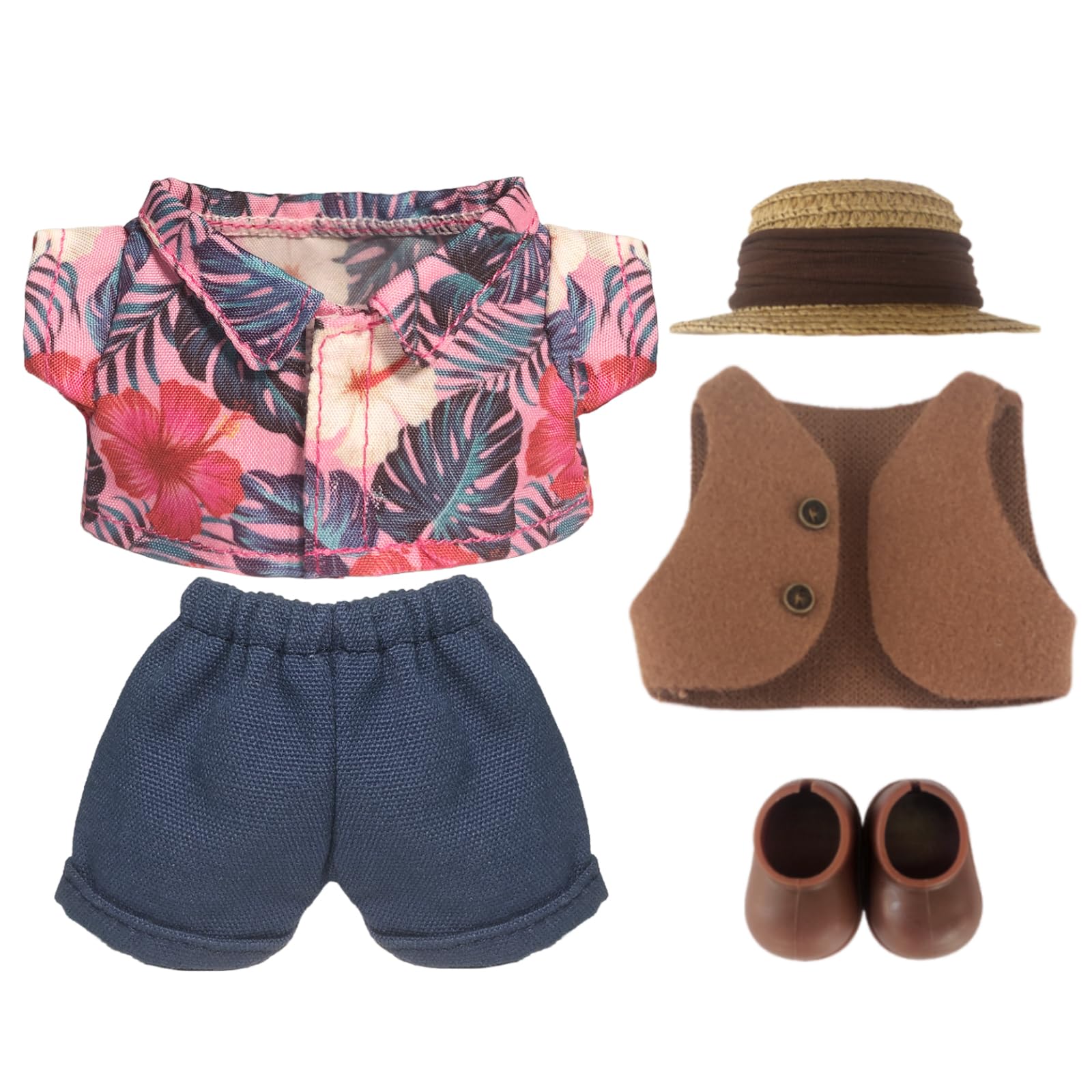 LAYASIMON Clothes for 6.7inch /17cm Dolls (Without Dolls),Sets and Accessories,5pc Set（Straw hat+Shirt+Pants+Shoes+Vest,Suitable for Collectors and As