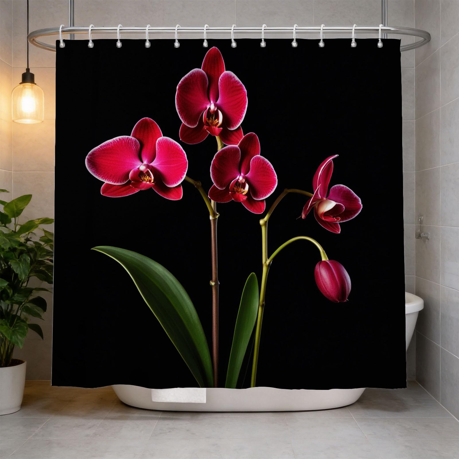 Hongduo 3D Orchid Shower Curtain for Stalls Bathtubs Zen Bathroom Decor Shower Curtain Set Polyester Fabric Waterproof 200x200cm/79X79 Inch with Hooks