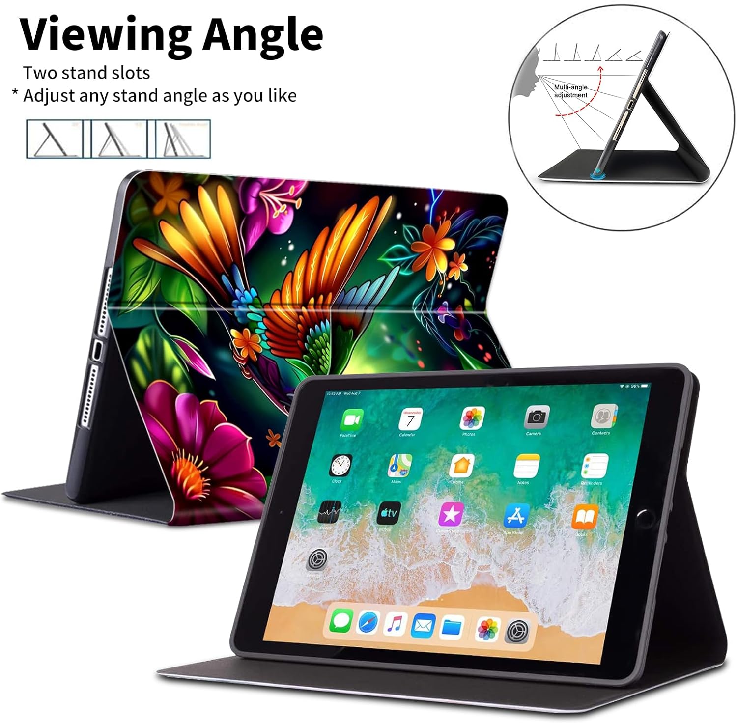 for iPad (A16) 11th Generation Case 11" 2025,for iPad 10th Gen Case 10.9" 2022-Leather Adjustable Stand Smart Cover with S Pen Holder & Auto Wake/Sleep,Hummingbird Flower