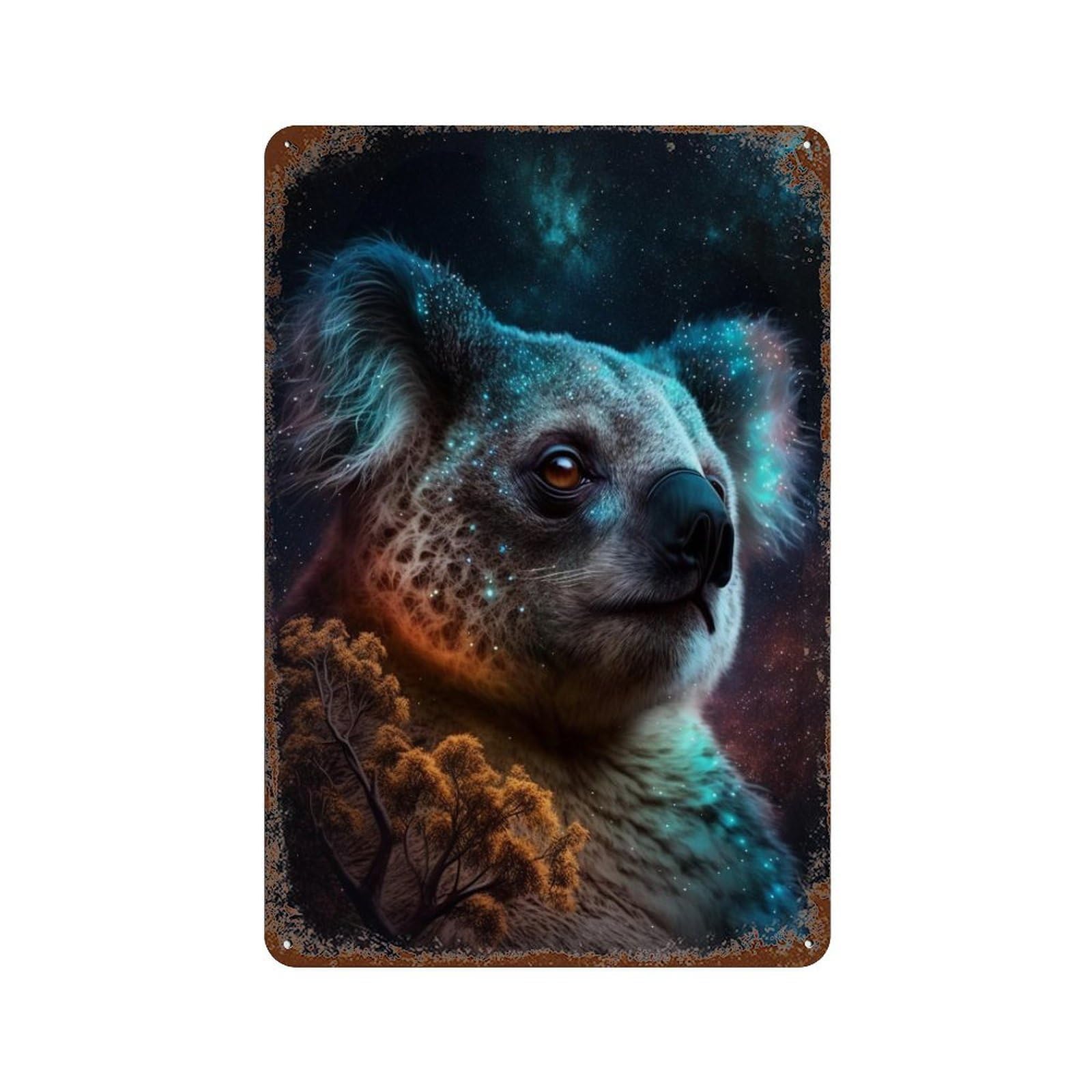 Cosmic Koala Celestial Wildlife Art-1 11.8"x7.9" Weathered Tin Sign, Rustic Home Decor for Living Room, Hallway And Home Decor